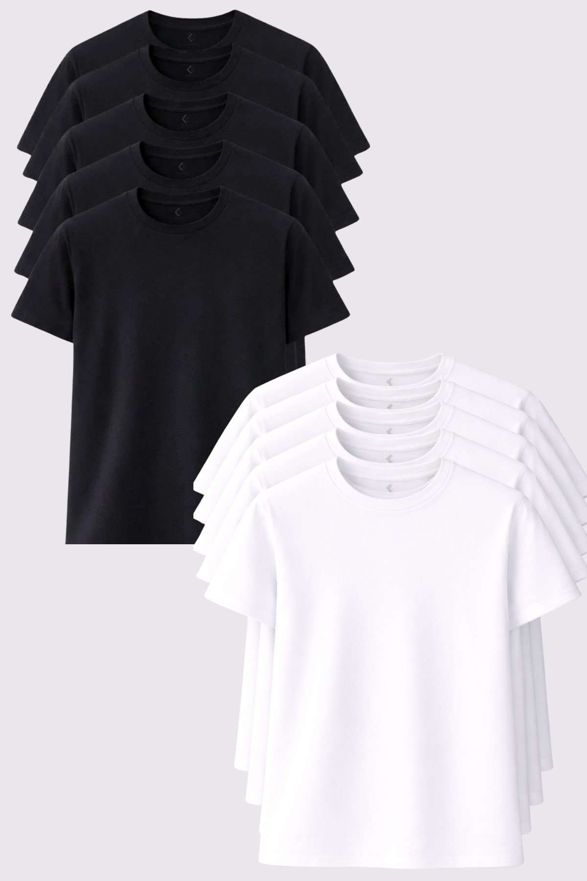 Erkek 10'lu Tişört Seti %100 Pamuk Basic Regular Fit Bisiklet Yaka Düz Renk Günlük T-Shirt