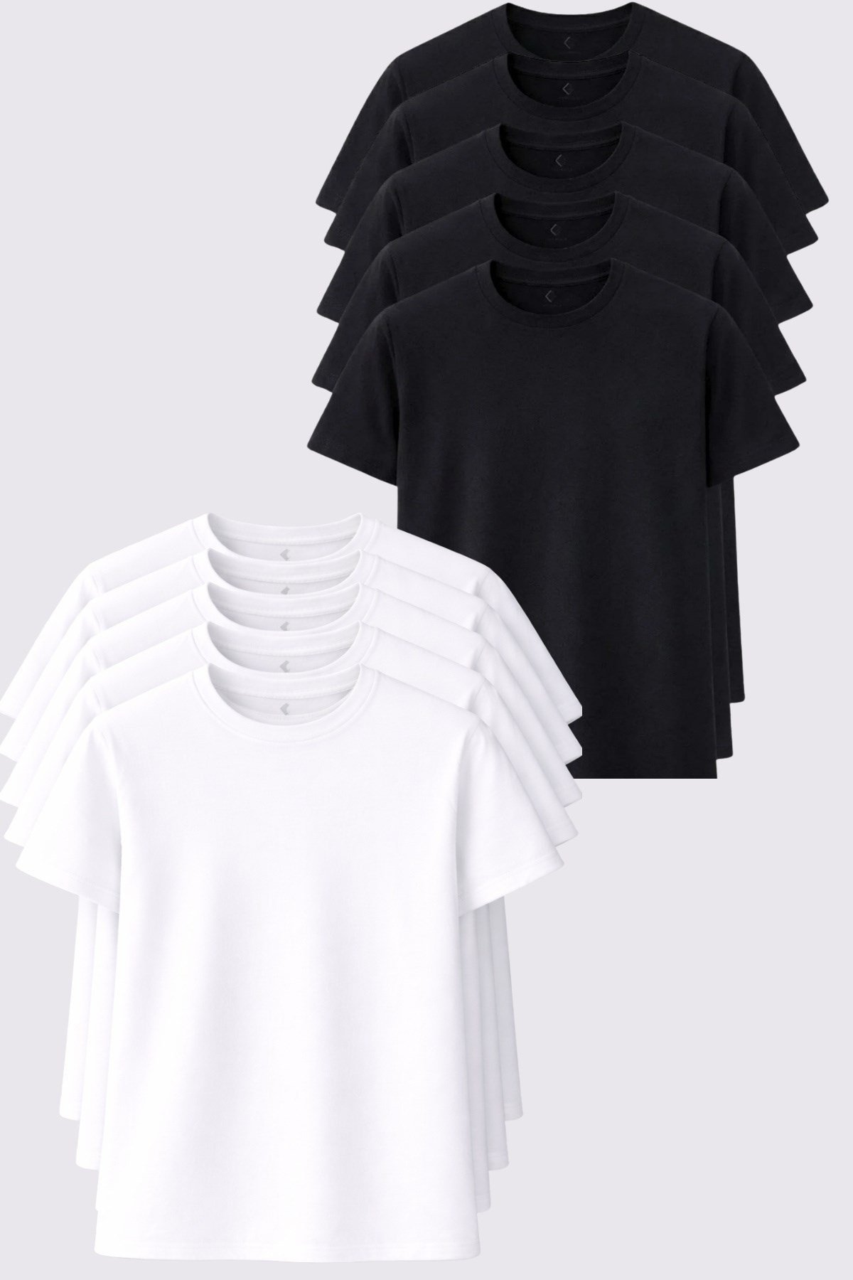 Erkek 10'lu Tişört Seti %100 Pamuk Basic Regular Fit Bisiklet Yaka Düz Renk Günlük T-Shirt