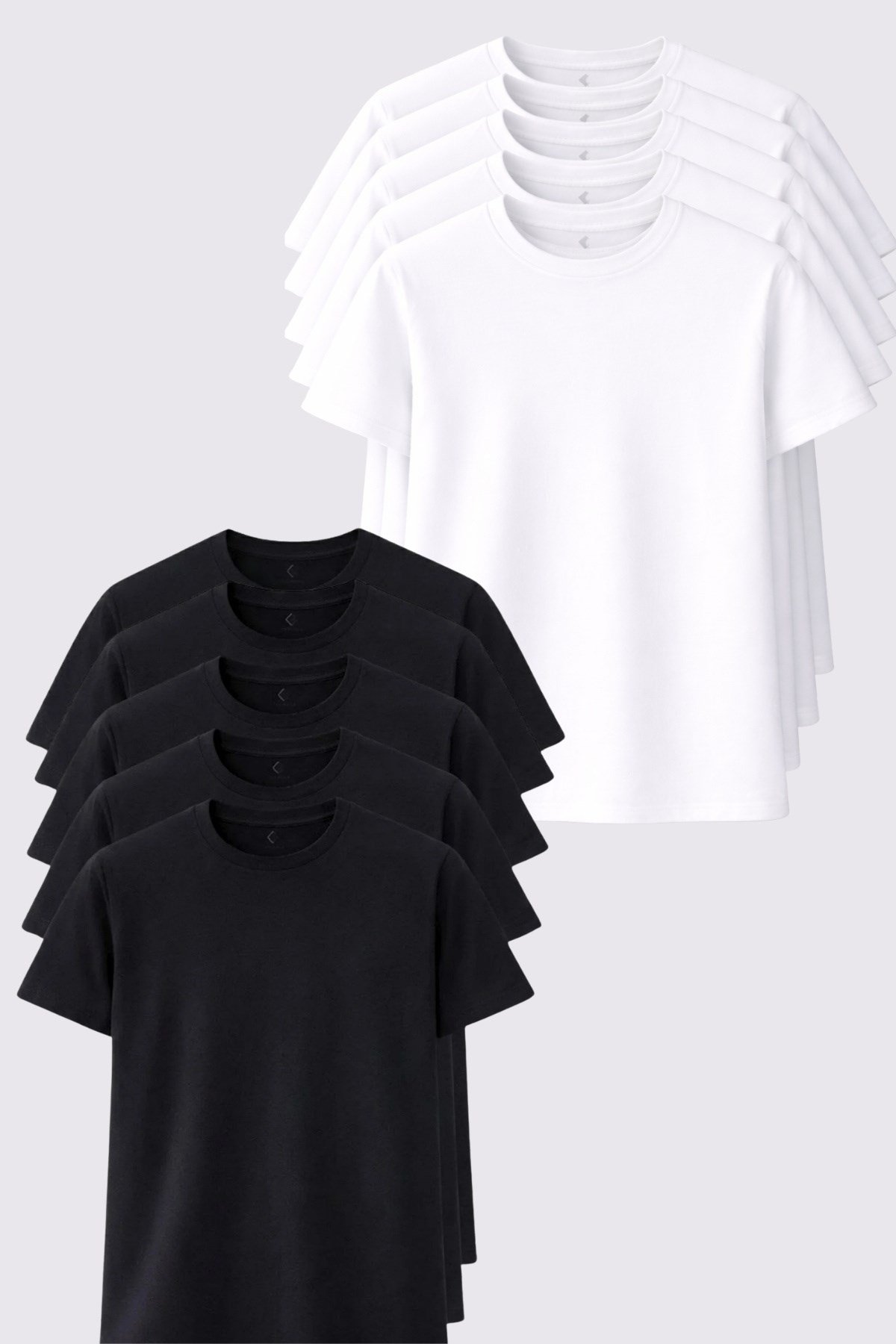 Erkek 10'lu Tişört Seti %100 Pamuk Basic Regular Fit Bisiklet Yaka Düz Renk Günlük T-Shirt