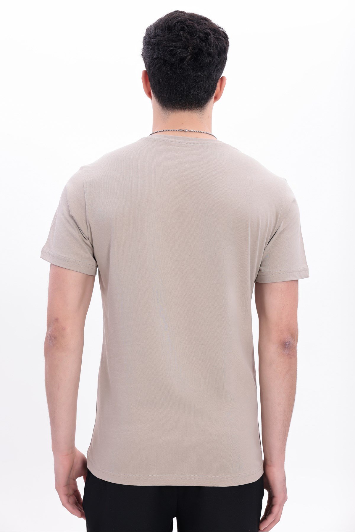 Erkek Krem Basic Tişört – Regular Fit Bisiklet Yaka %100 Pamuk 30/1 Süprem Kumaş Günlük T-Shirt