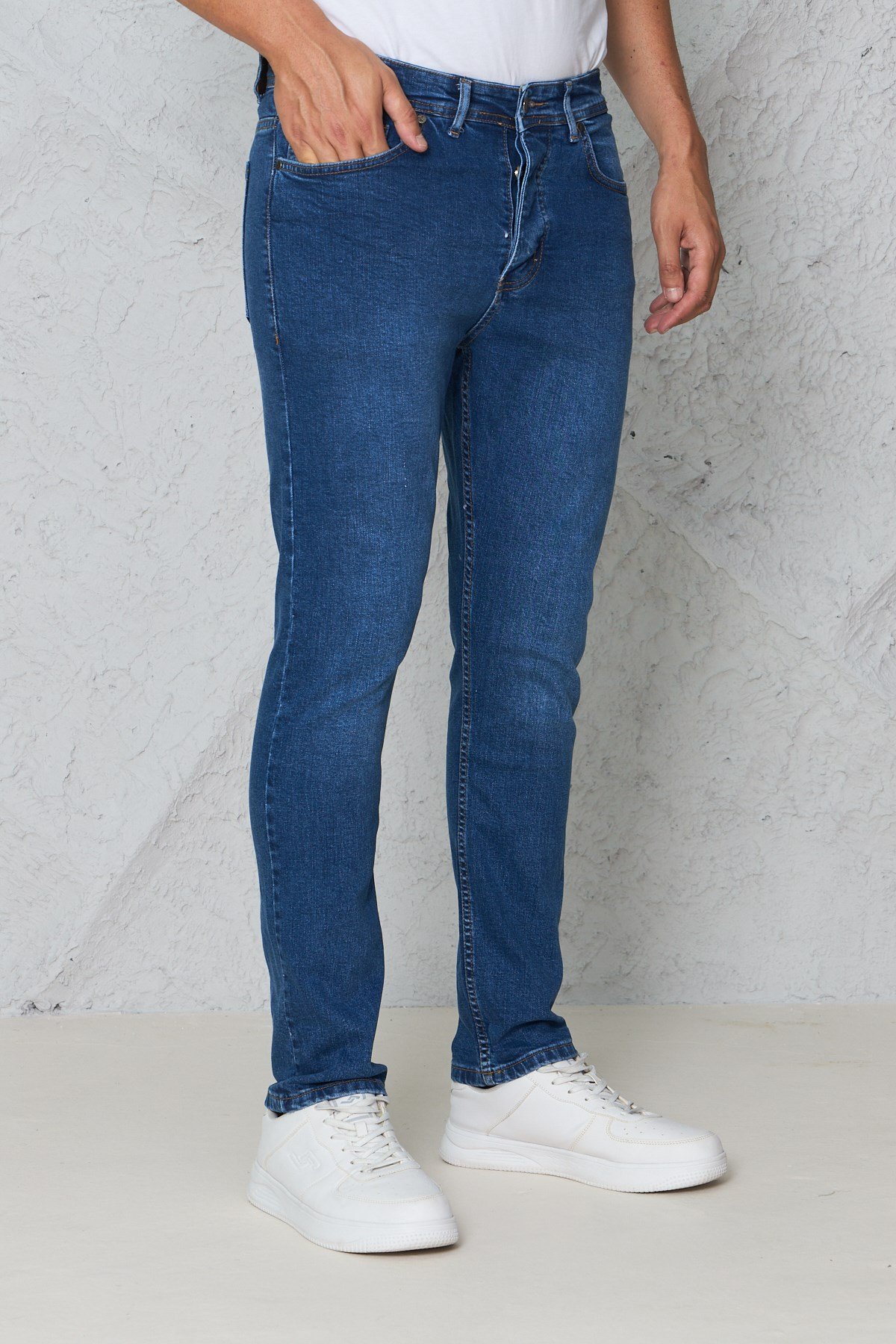 Erkek Lacivert Kot Pantolon Urban Fit Denim Esnek Rahat Kalıp Günlük Jean Pantolon