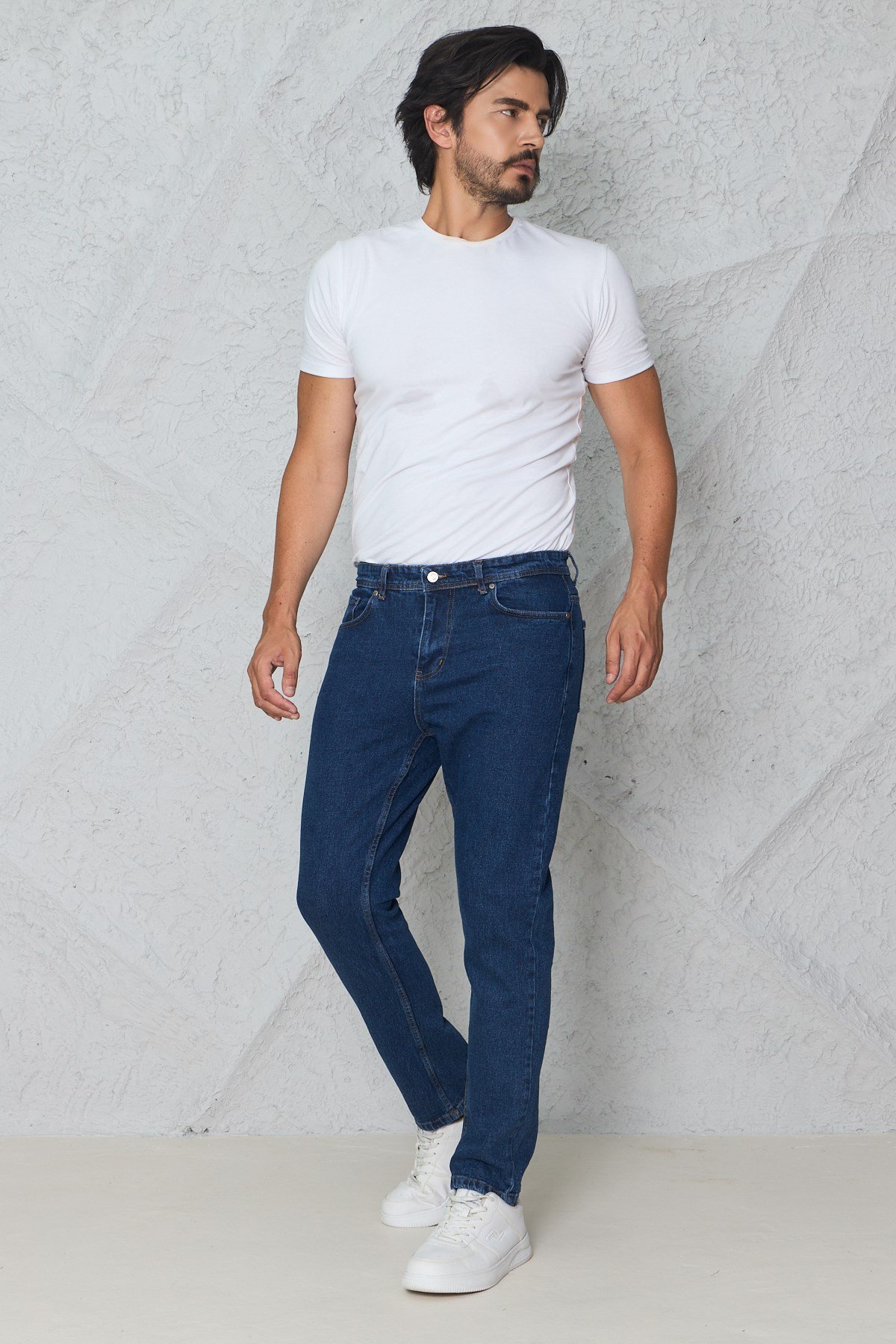 Erkek Lacivert Kot Pantolon Urban Fit Denim Esnek Rahat Kalıp Günlük Jean Pantolon