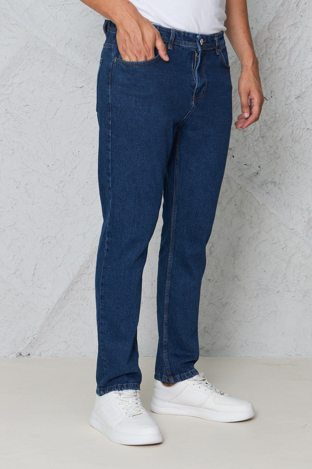 Erkek Lacivert Kot Pantolon Urban Fit Denim Esnek Rahat Kalıp Günlük Jean Pantolon