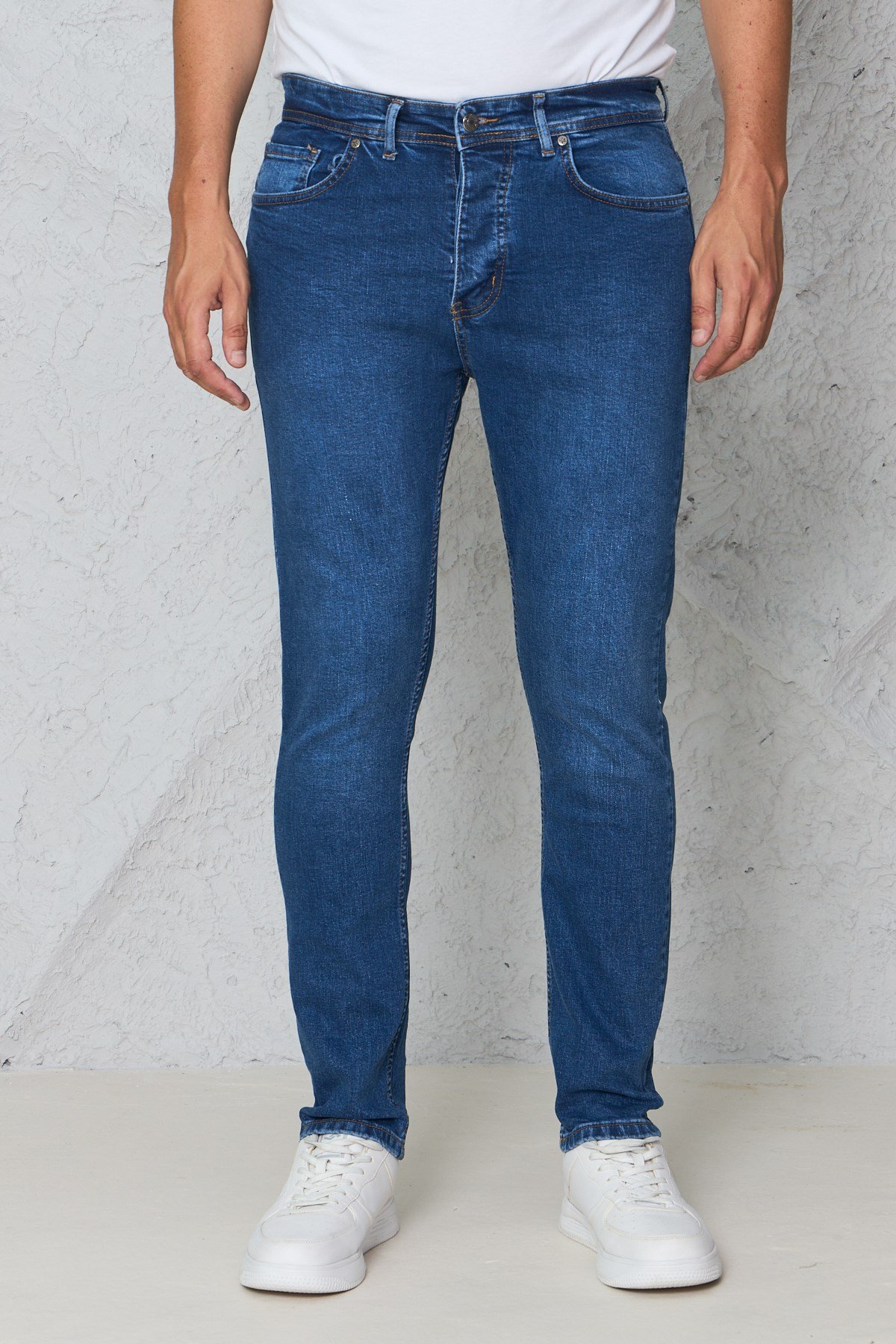 Erkek Lacivert Kot Pantolon Urban Fit Denim Esnek Rahat Kalıp Günlük Jean Pantolon