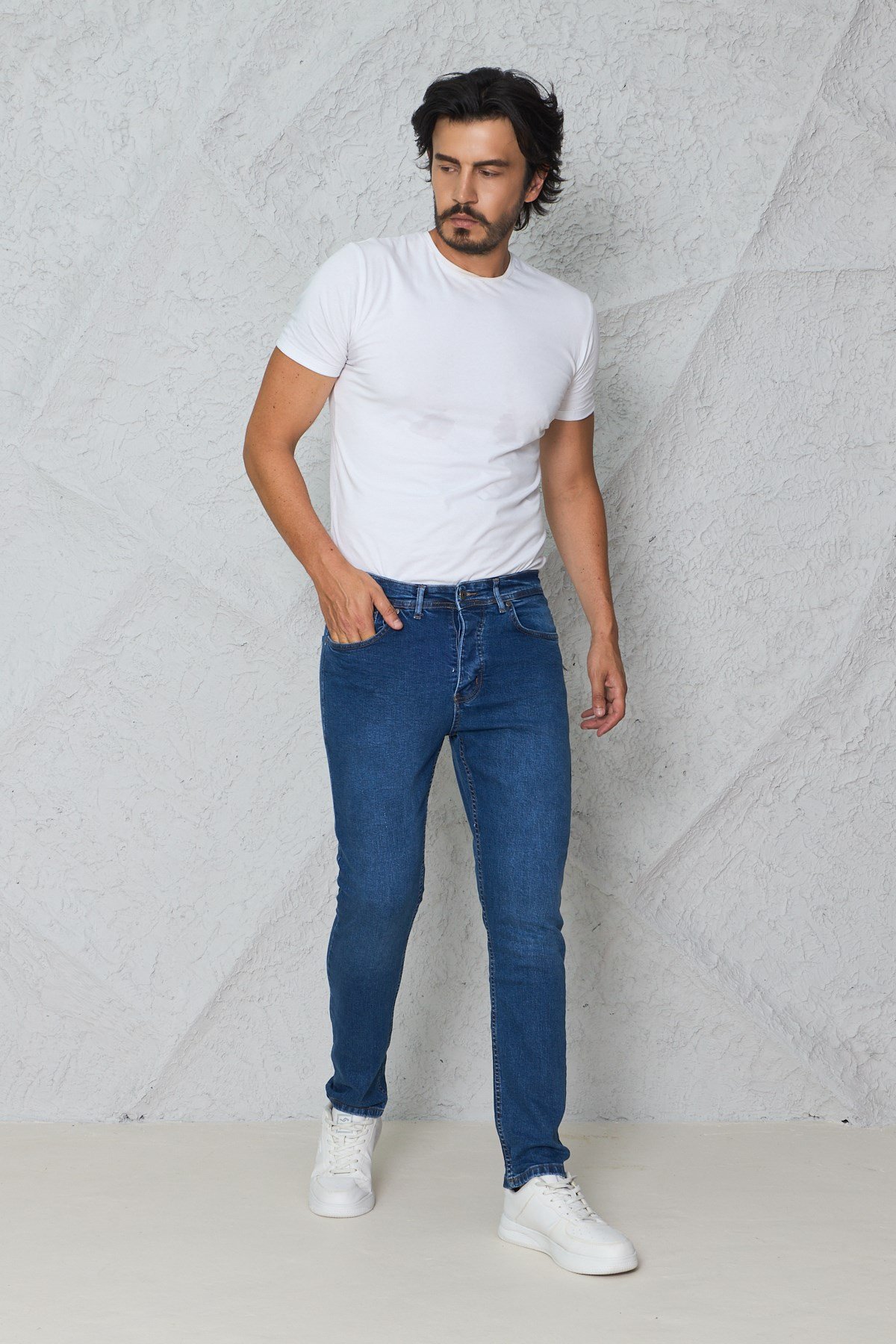 Erkek Lacivert Kot Pantolon Urban Fit Denim Esnek Rahat Kalıp Günlük Jean Pantolon