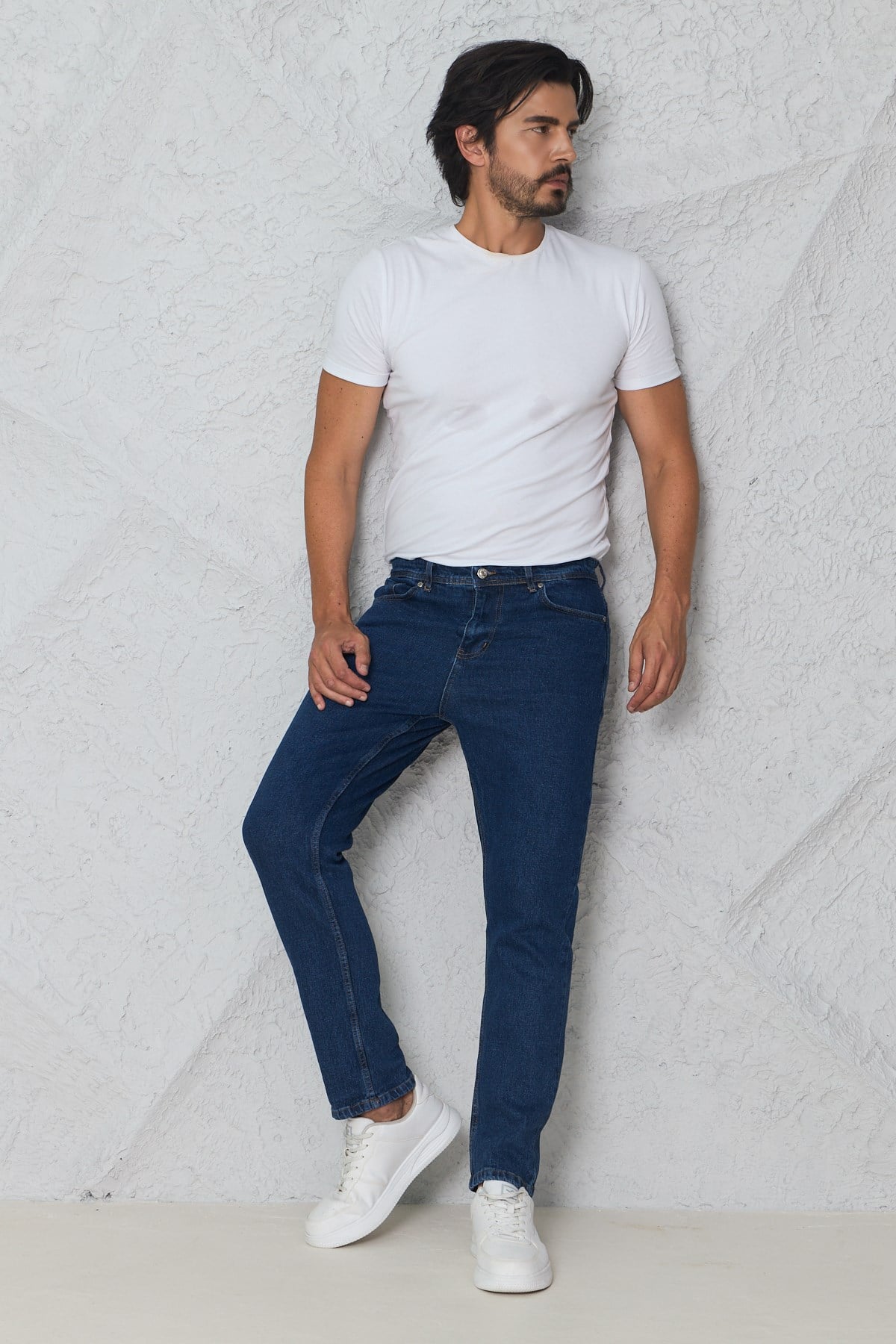 Erkek Lacivert Kot Pantolon Urban Fit Denim Esnek Rahat Kalıp Günlük Jean Pantolon
