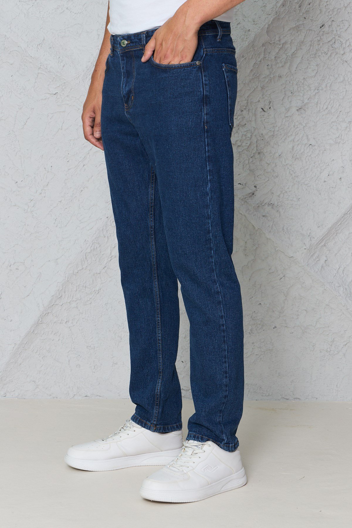 Erkek Lacivert Kot Pantolon Urban Fit Denim Esnek Rahat Kalıp Günlük Jean Pantolon