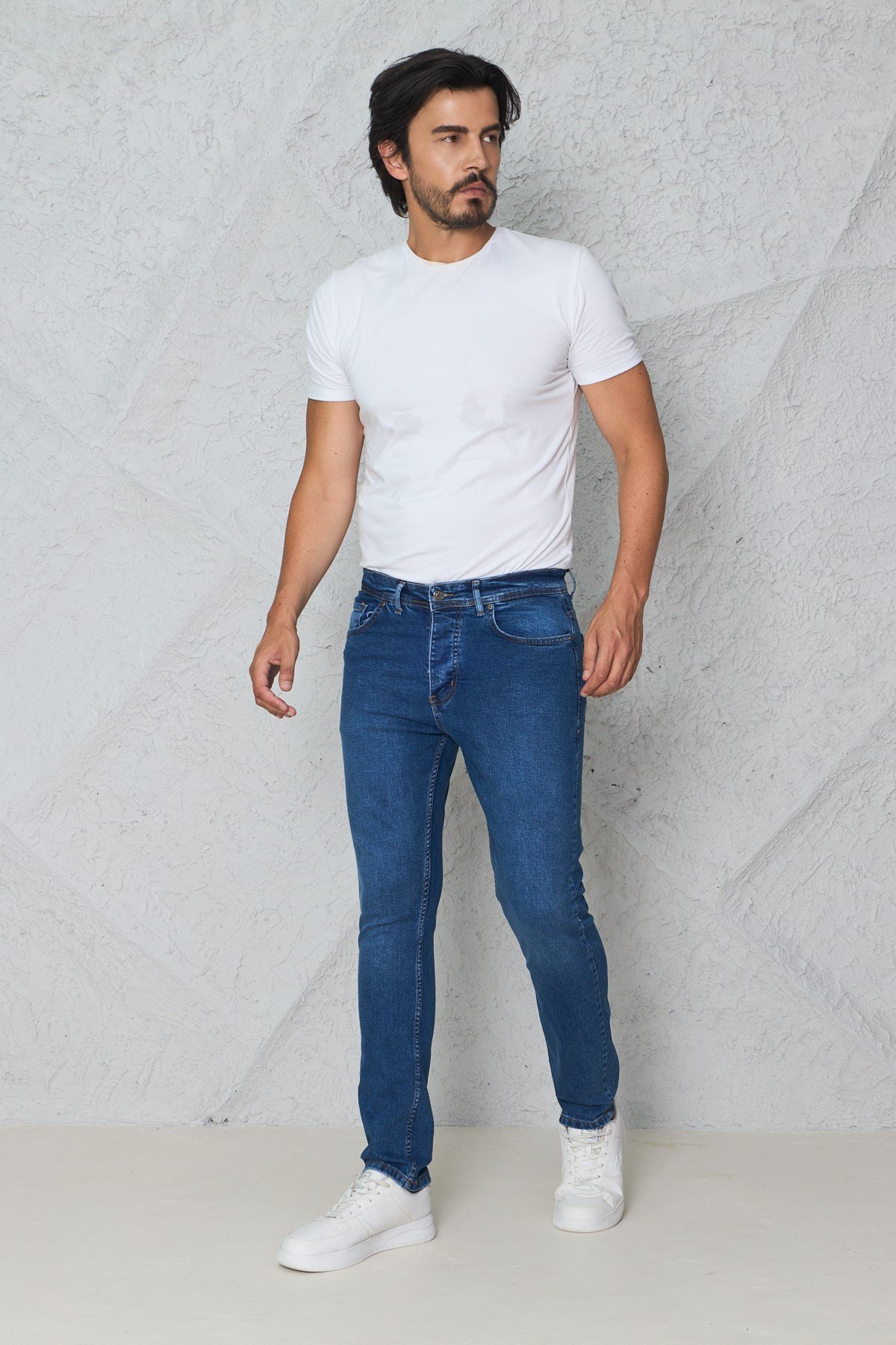 Erkek Lacivert Kot Pantolon Urban Fit Denim Esnek Rahat Kalıp Günlük Jean Pantolon