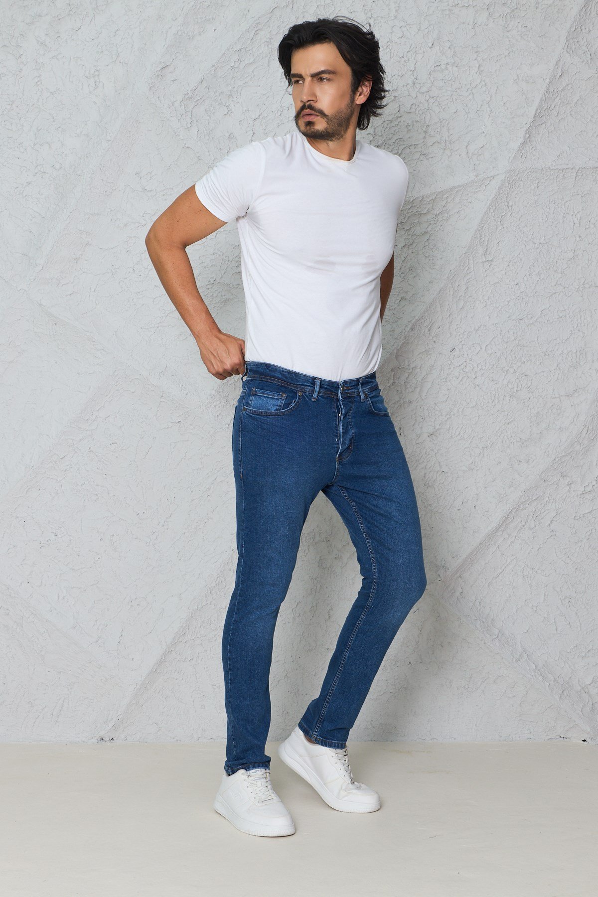 Erkek Lacivert Kot Pantolon Urban Fit Denim Esnek Rahat Kalıp Günlük Jean Pantolon