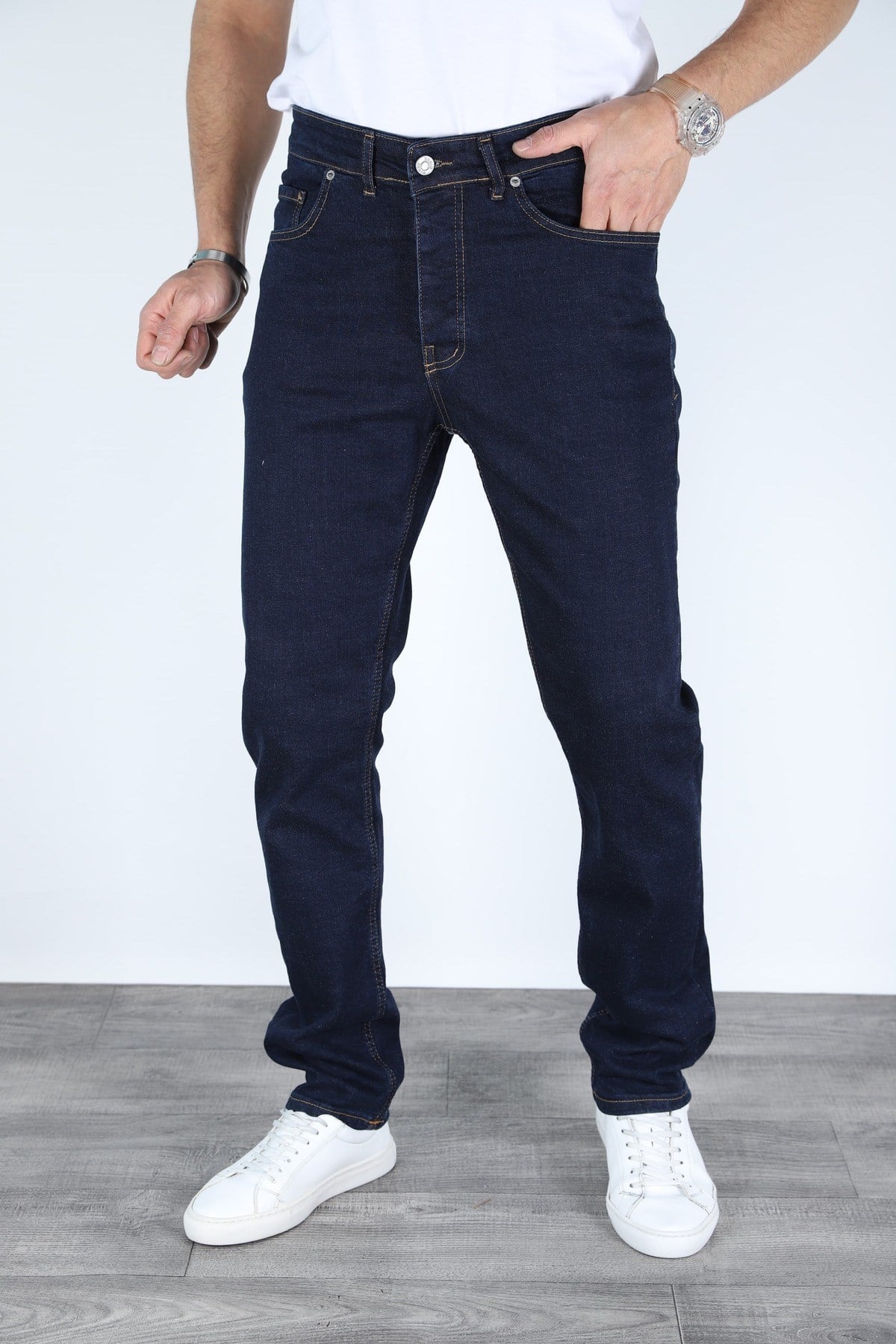 Erkek Lacivert Regular Fit Rahat Kesim Denim Koyu Mavi Jeans
