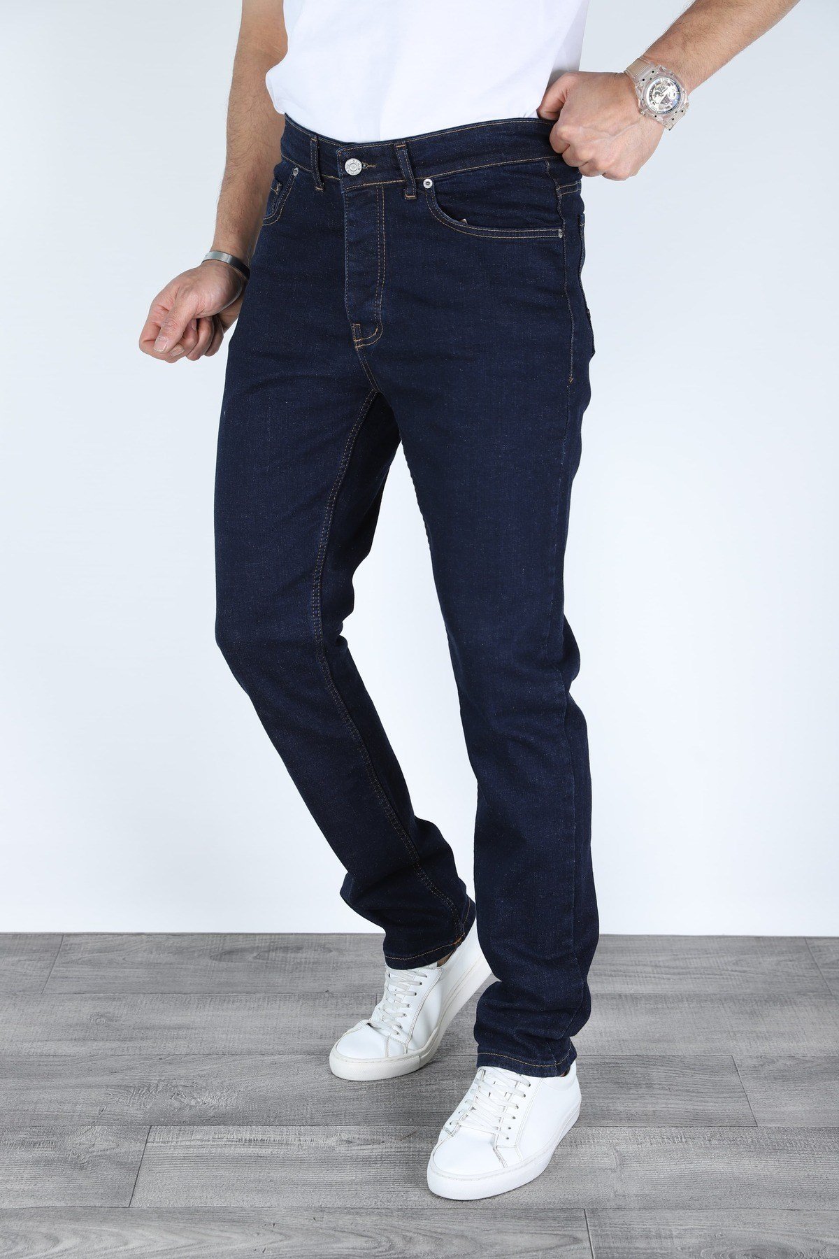Erkek Lacivert Regular Fit Rahat Kesim Denim Koyu Mavi Jeans