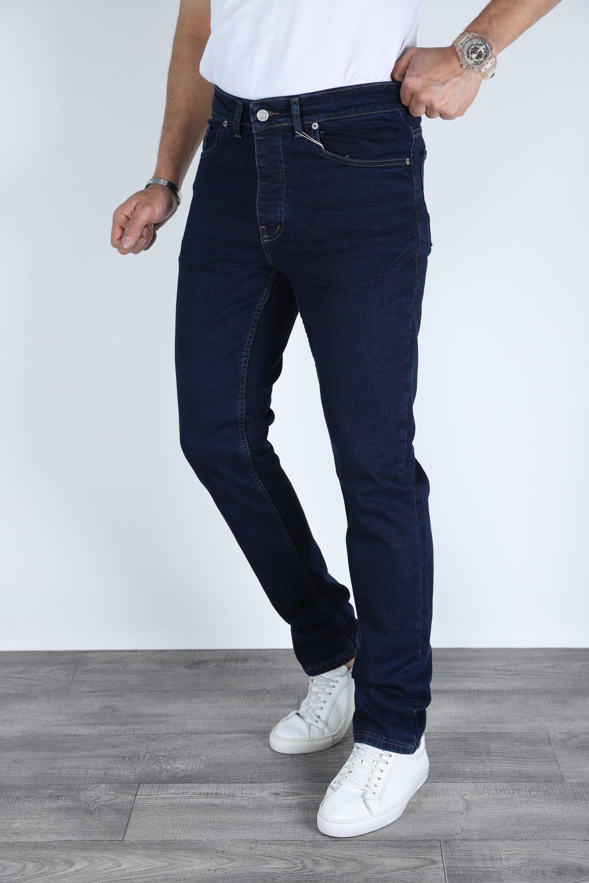 Erkek Lacivert Regular Fit Rahat Kesim Denim Kot Pantolon - Esnek Likralı Jeans