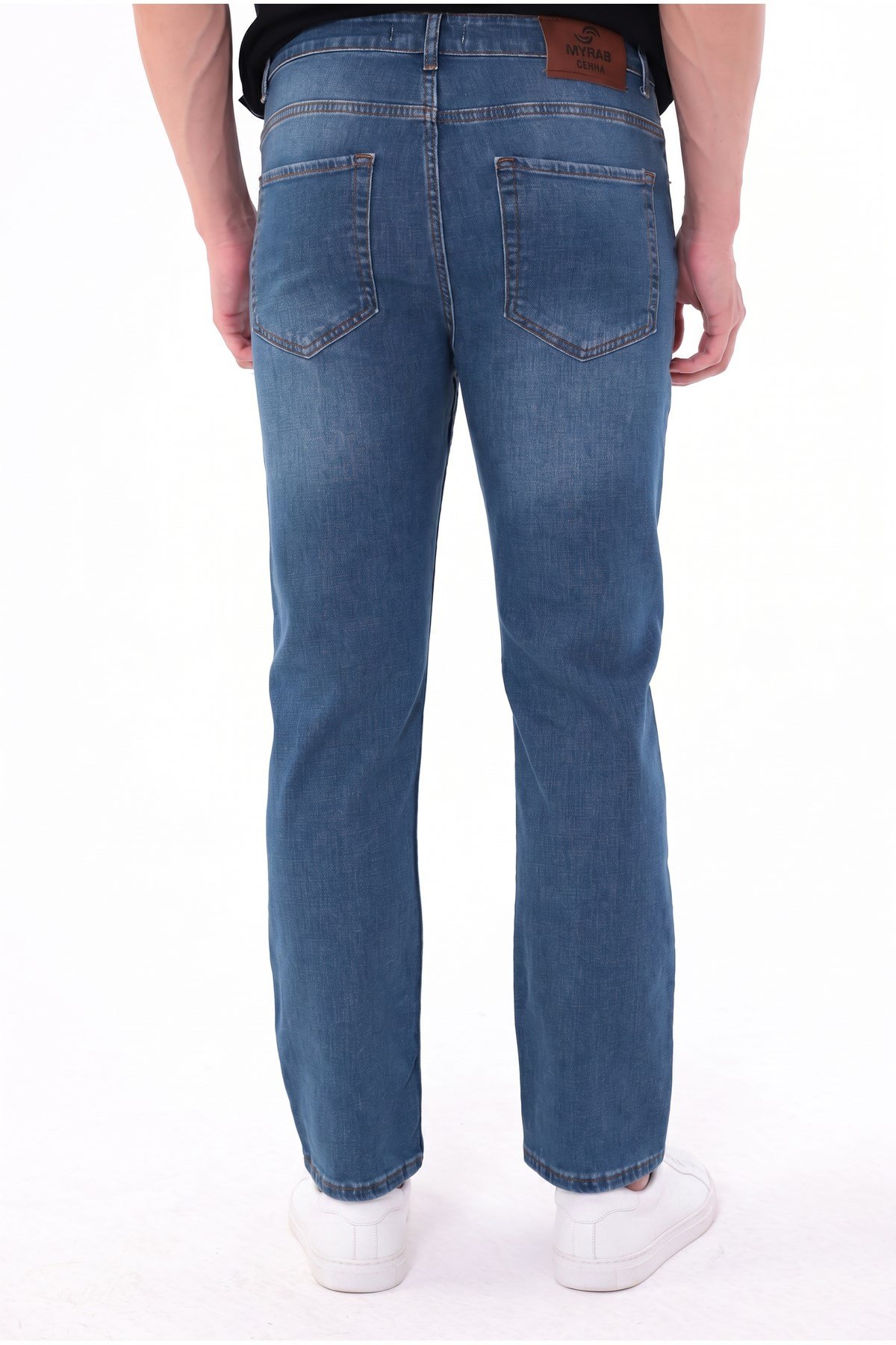 Erkek mavi Diz İzi Yapmayan Pamuklu Esnek Denim Jean Kot Pantolon Regular Kalıp