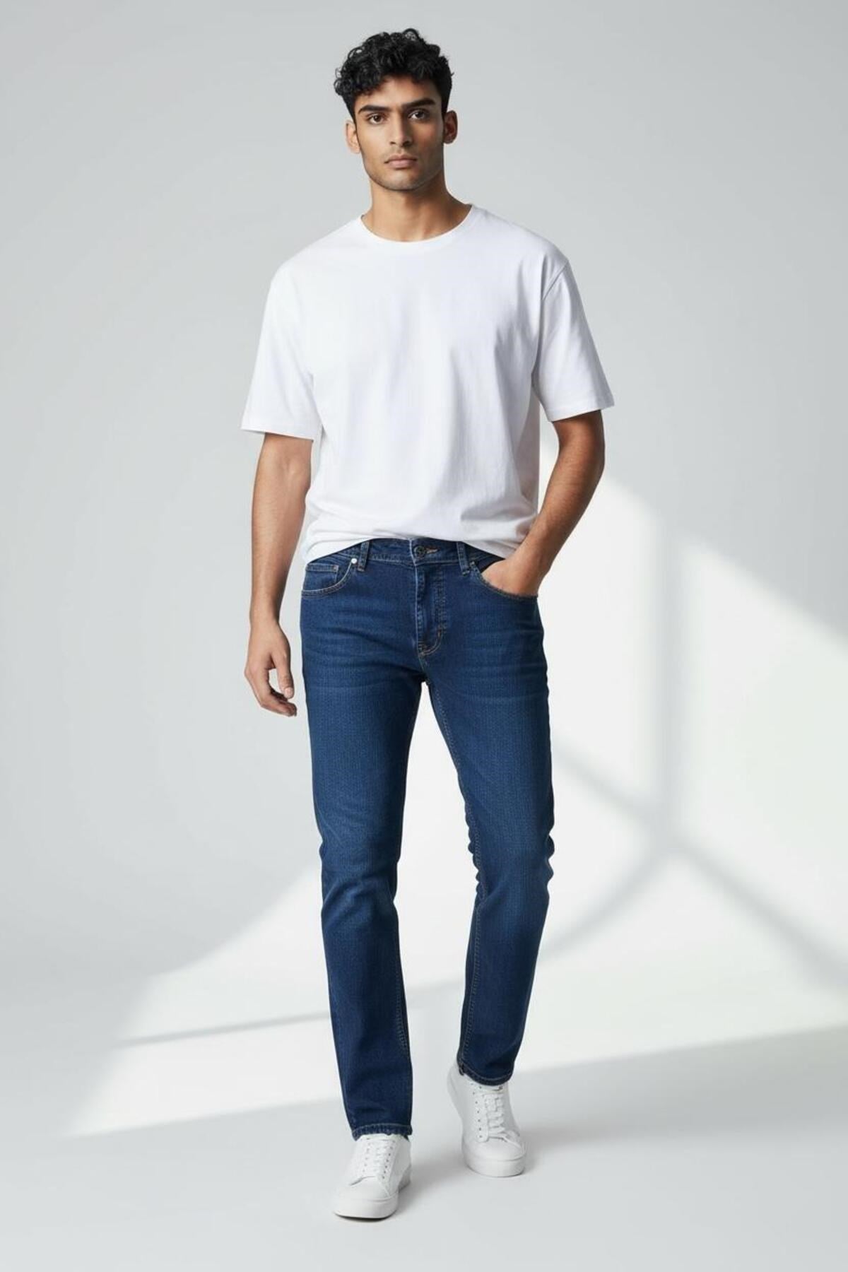 Erkek Mavi Regular Fit Rahat Kesim Denim Kot Pantolon - Esnek Likralı Jeans