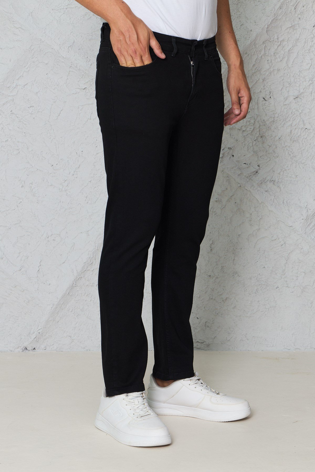 Erkek Siyah Regular Fit Rahat Kesim Denim Zift Mavi Jeans