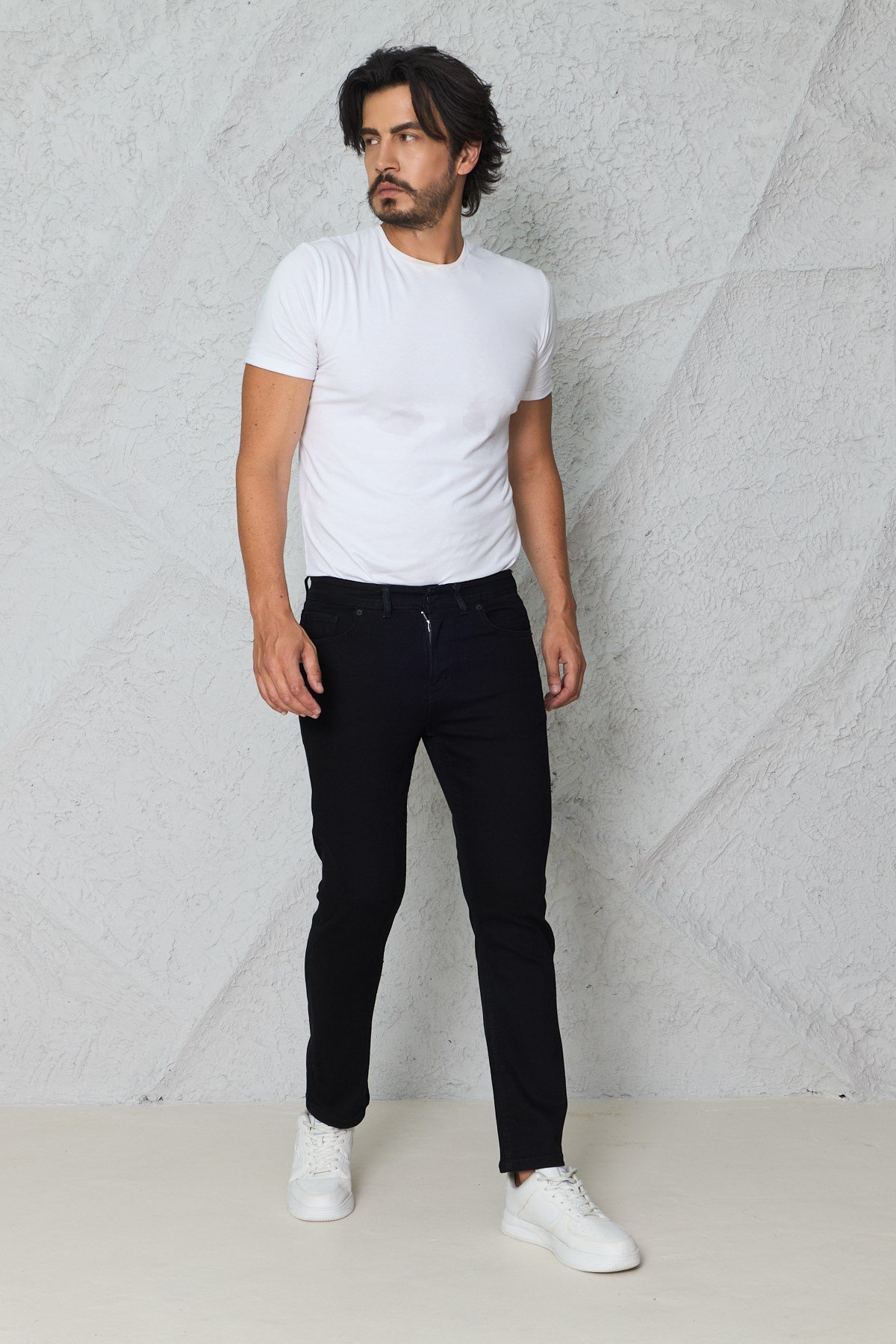 Erkek Siyah Regular Fit Rahat Kesim Denim Zift Mavi Jeans