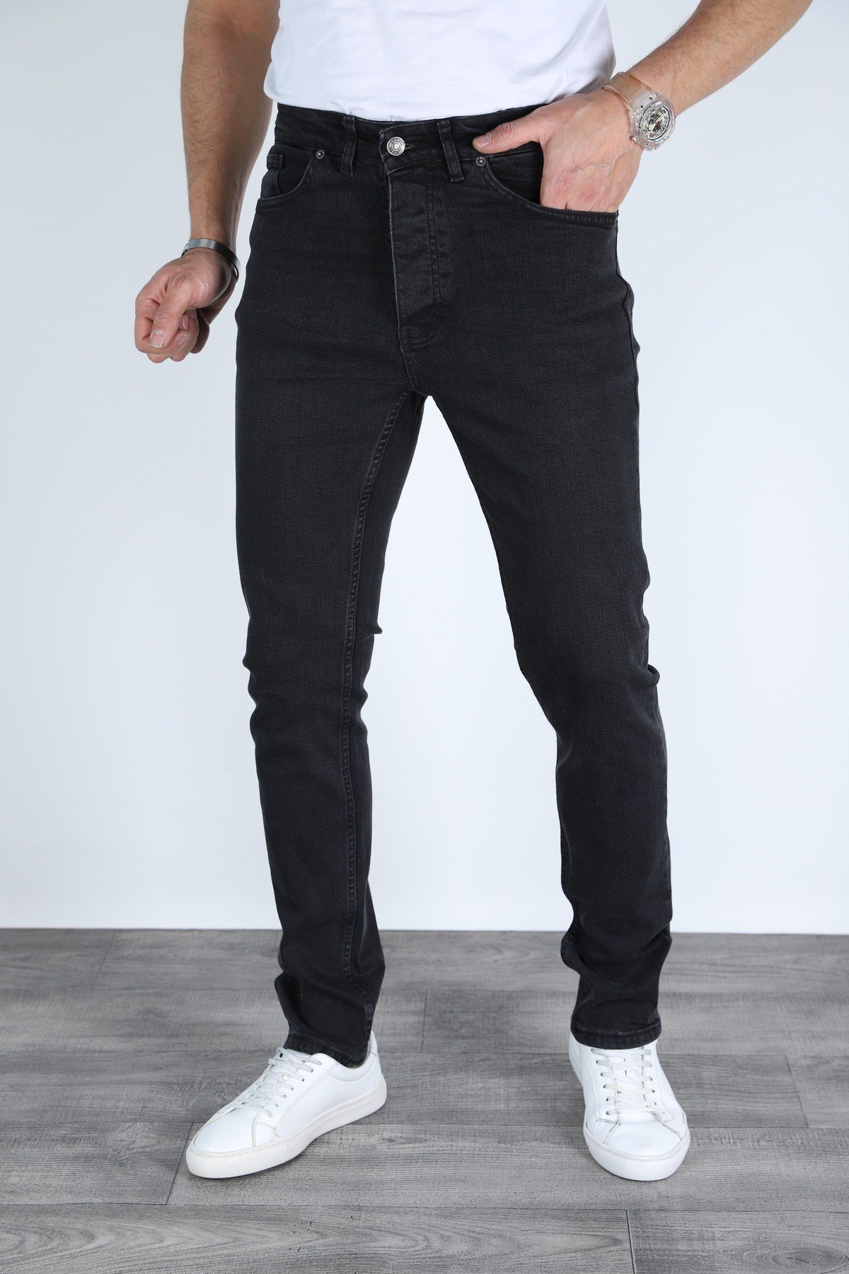 Erkek Siyah Regular Fit Rahat Kesim Denim Siyah Jeans