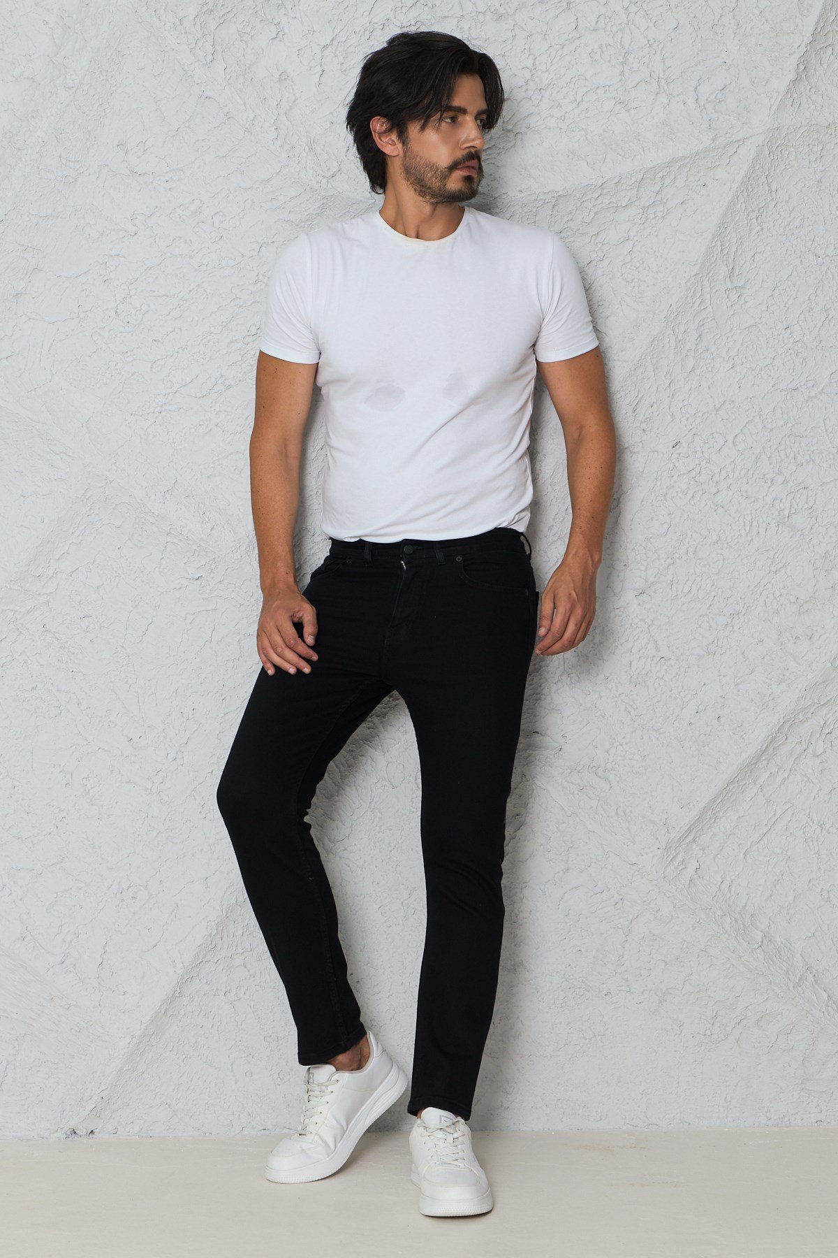 Erkek Siyah Regular Fit Rahat Kesim Denim Zift Mavi Jeans