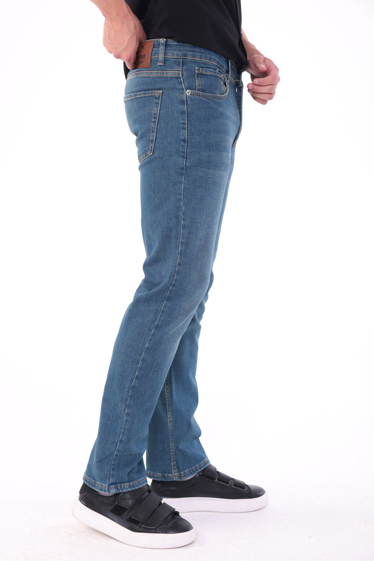 Erkek tint efekt Diz İzi Yapmayan Pamuklu Esnek Denim Jean Kot Pantolon Regular Kalıp