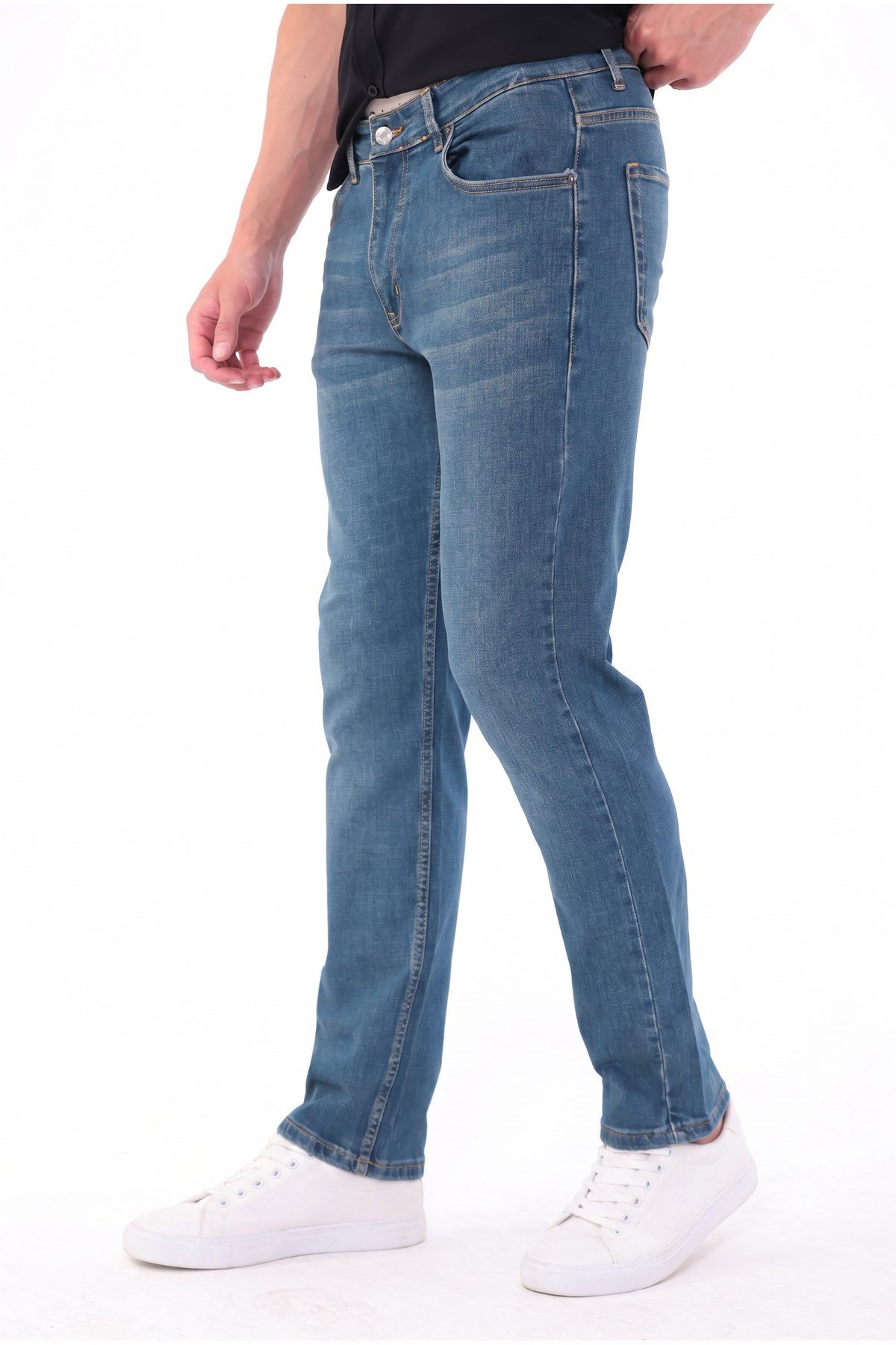 Erkek tint efekt Diz İzi Yapmayan Pamuklu Esnek Denim Jean Kot Pantolon Regular Kalıp
