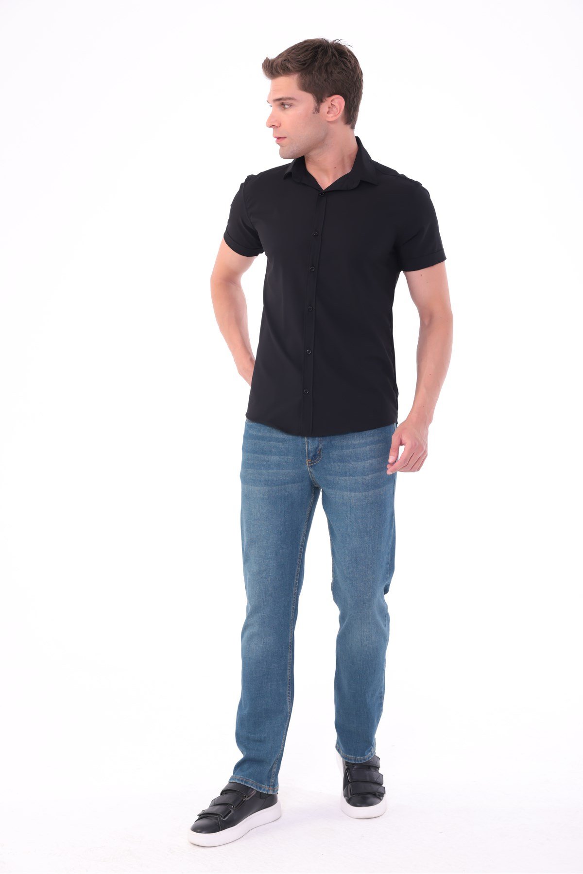 Erkek tint efekt Diz İzi Yapmayan Pamuklu Esnek Denim Jean Kot Pantolon Regular Kalıp