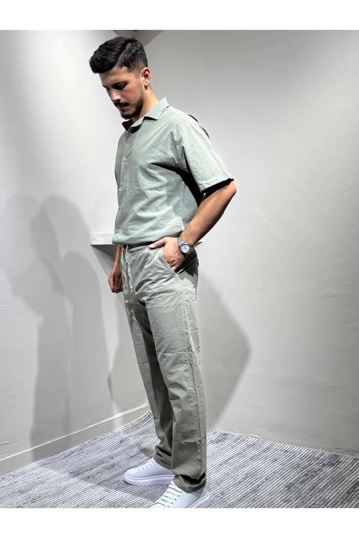 Gömlek pantolon Erkek Keten Takım Oversize Kalıp