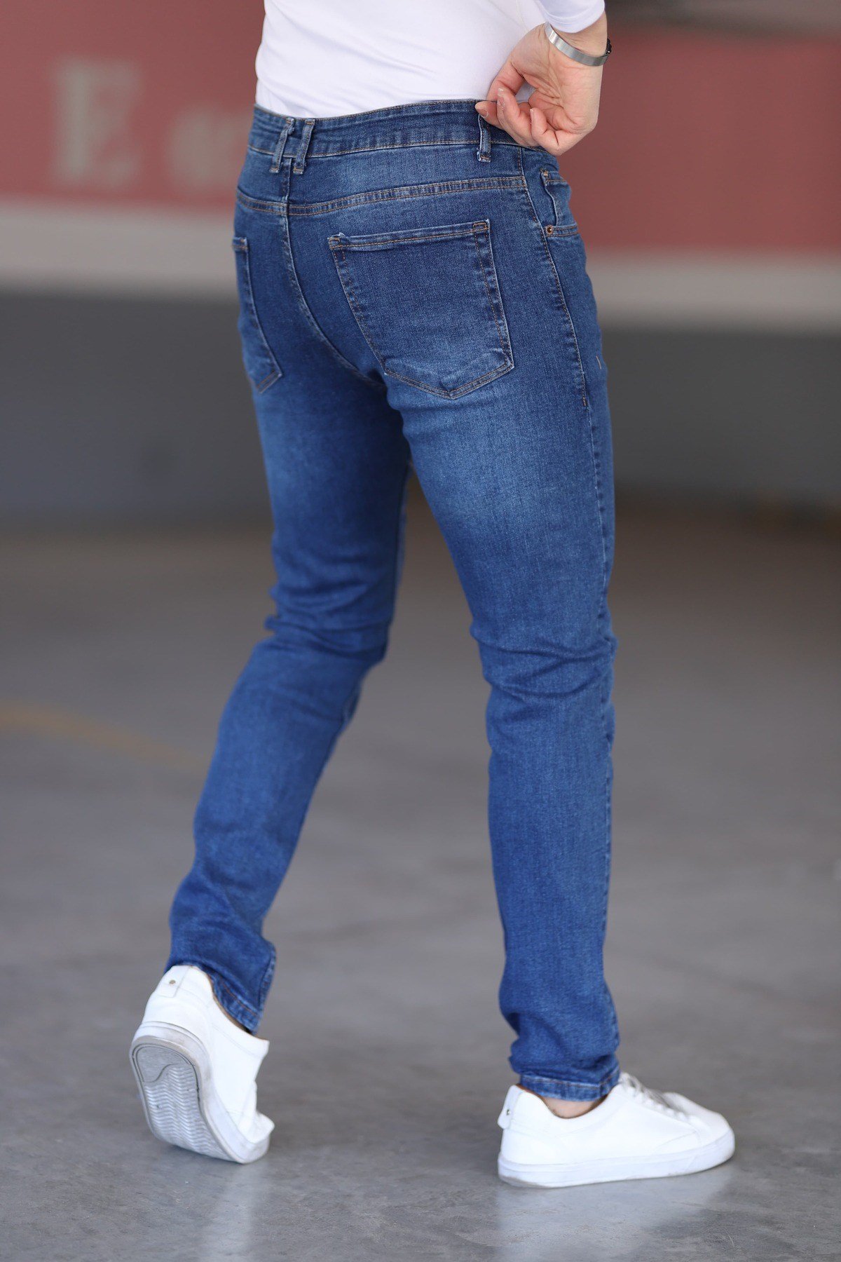 Koyu Mavi Likralı Erkek Kot Pantolon - Regular Fit, Normal Bel, Kalın Kumaş