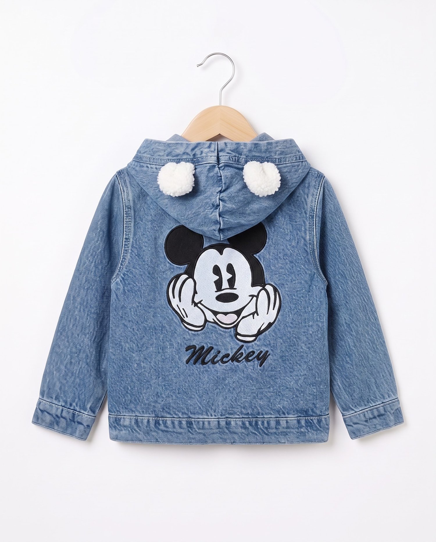 1045-1 Mickey Baskılı Kürklü Kot Ceket BEYAZ