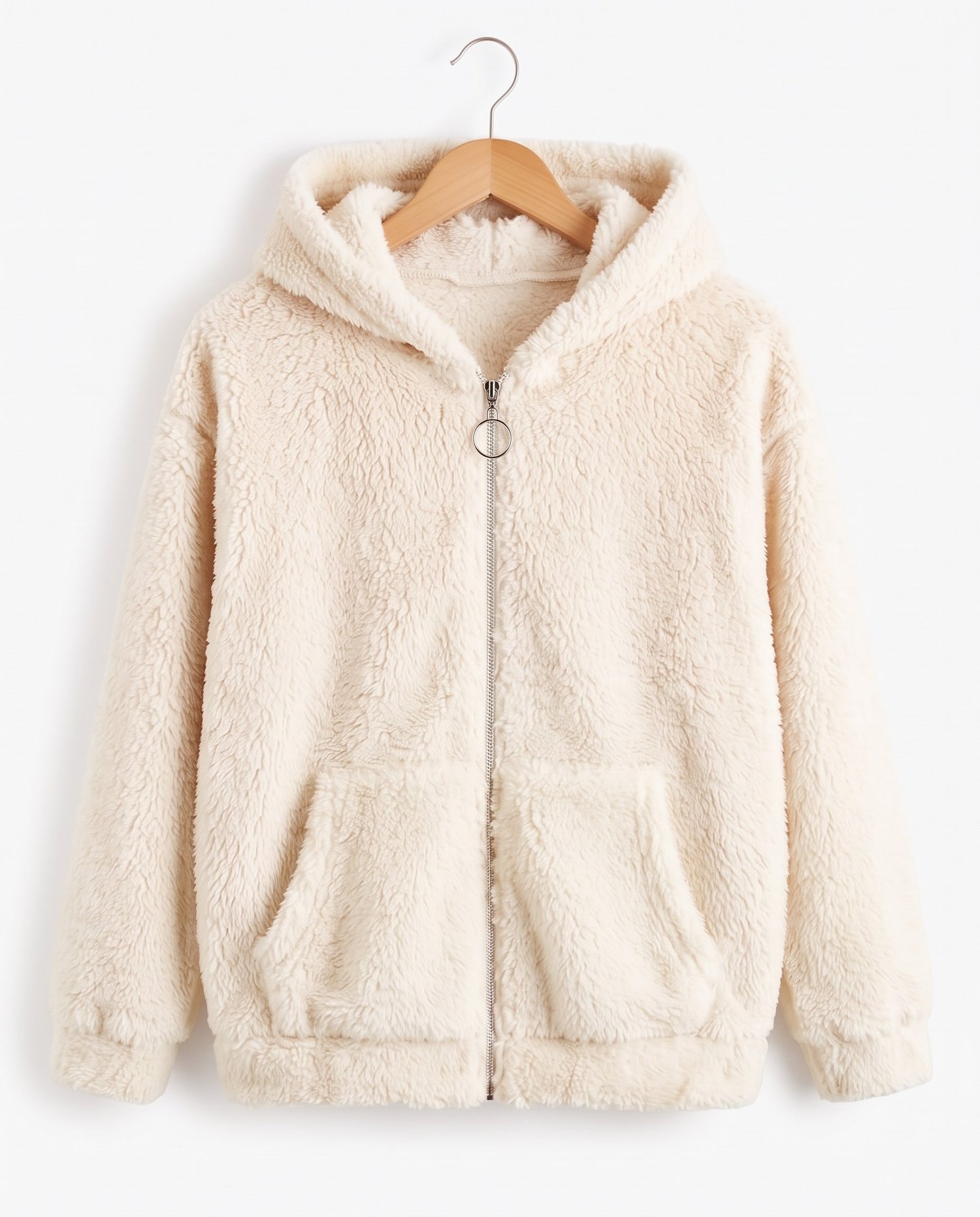 15602-1  Kapüşonlu Fermuarlı Unisex Peluş Hırka (3-7) BEYAZ
