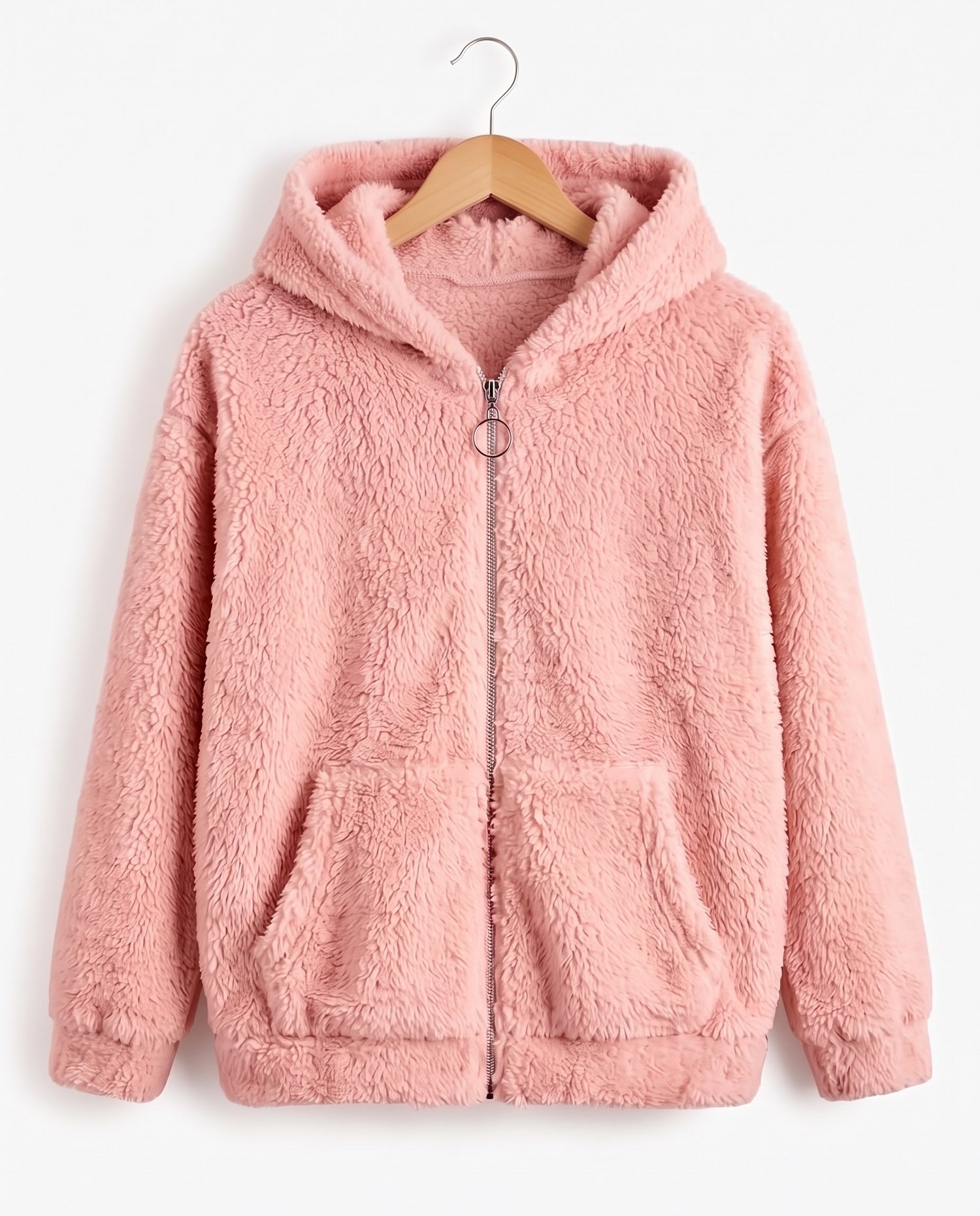 15603-1 Kapüşonlu Fermuarlı Unisex Peluş Hırka (8-12) PUDRA