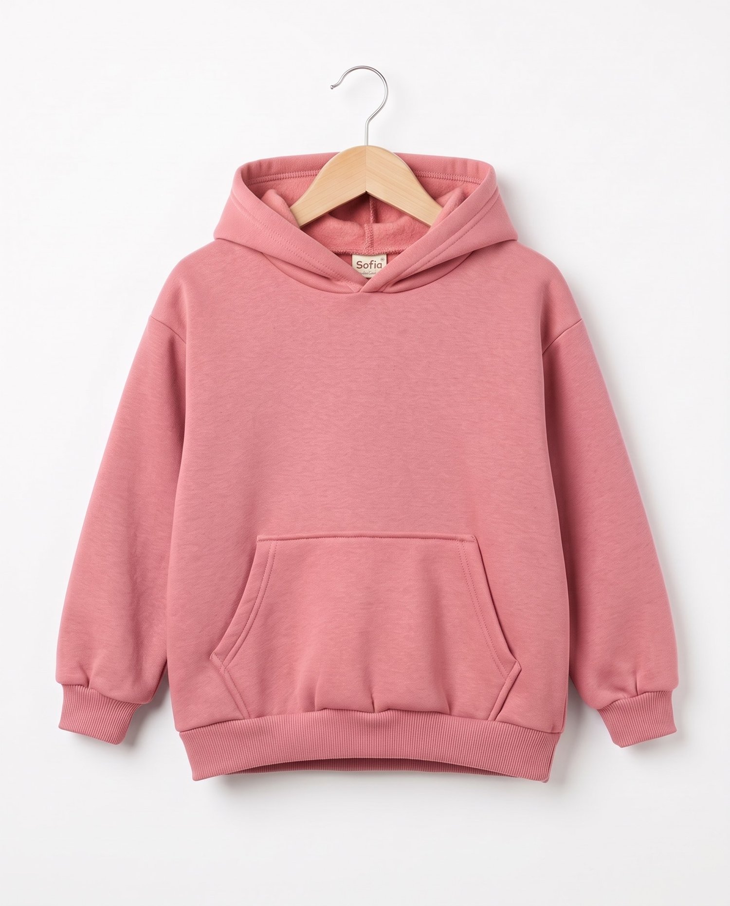 15633 Kanguru Cep Kapüşonlu 3 İp Sweat PUDRA