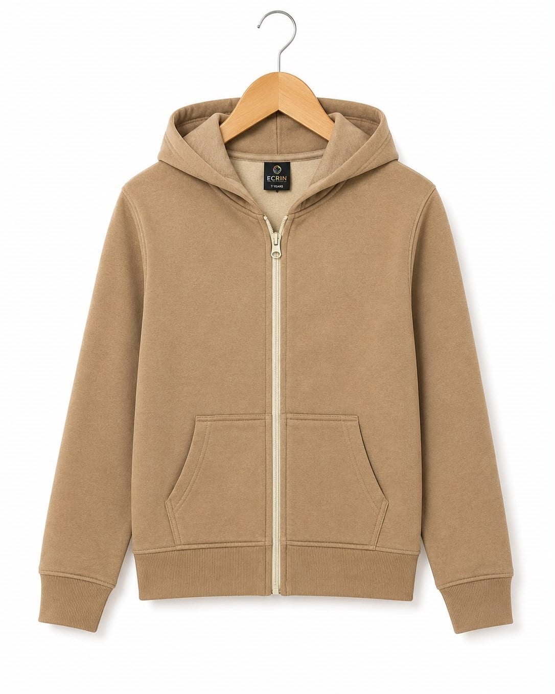 25362-2 Kapüşonlu Fermuarlı 3 İp Unisex Hırka CAMEL