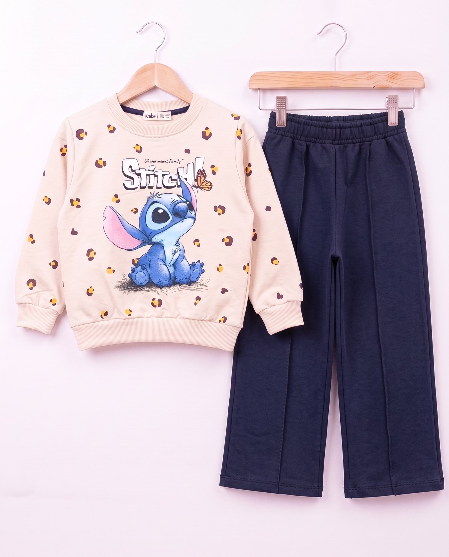 261052 Stitch Baskılı Bol Paça Kız Çocuk Takım LACİVERT