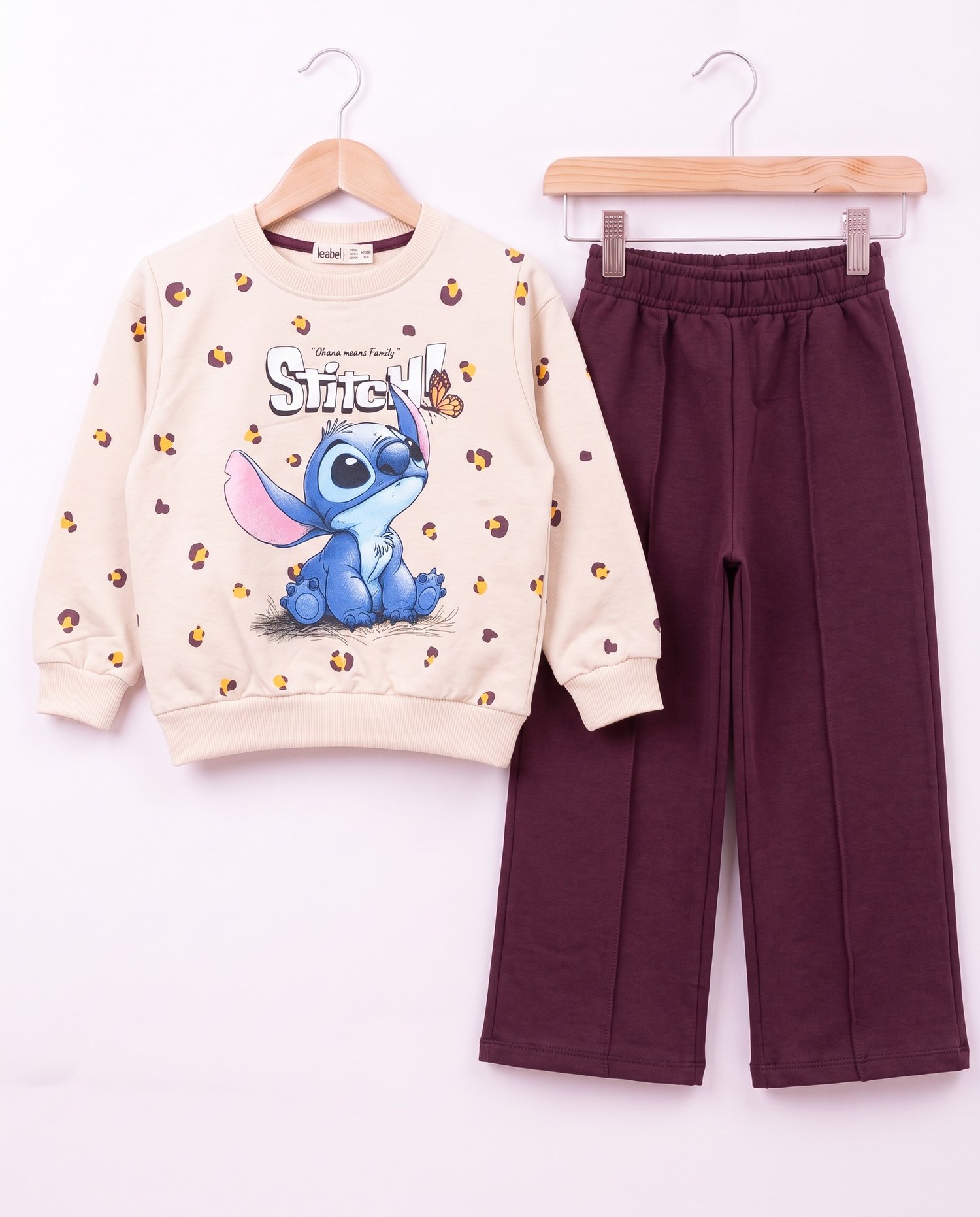 261052 Stitch Baskılı Bol Paça Kız Çocuk Takım BORDO