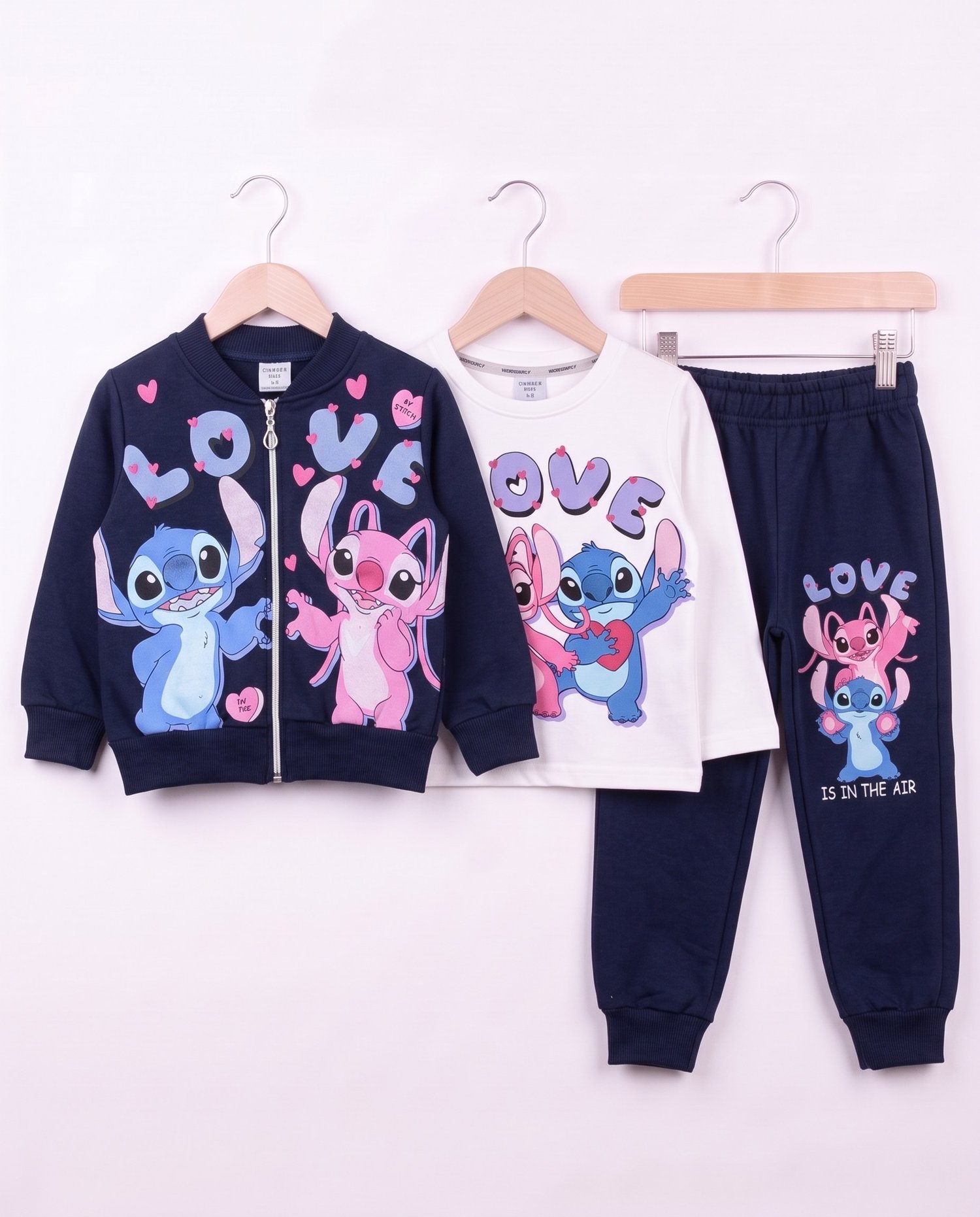 261176 Stitch Baskılı Şardonlu Hırkalı 3 Lü Kız Takım LACİVERT