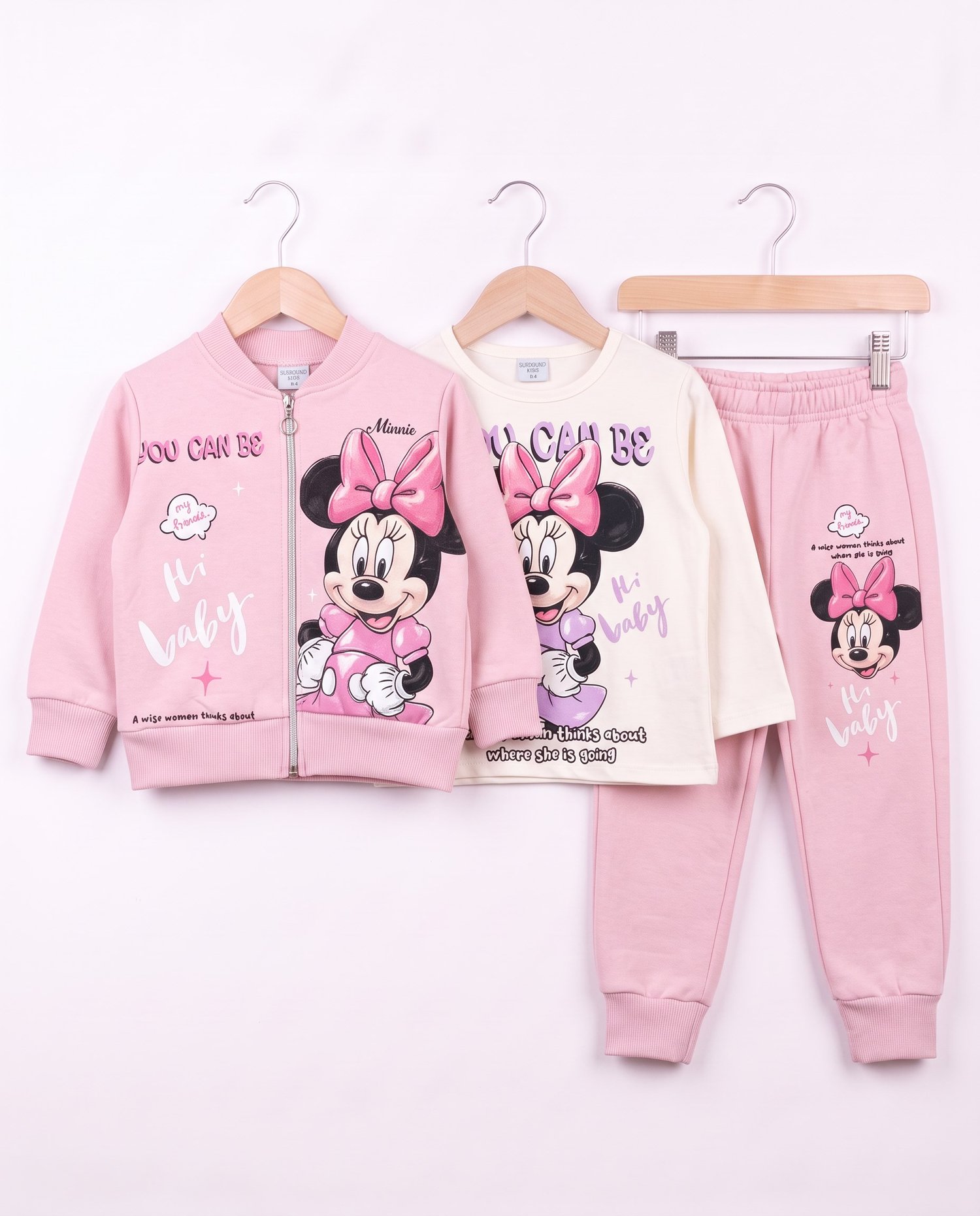 261178 Minnie Mouse Şardonlu 3 Lü Hırkalı Kız Takım PEMBE