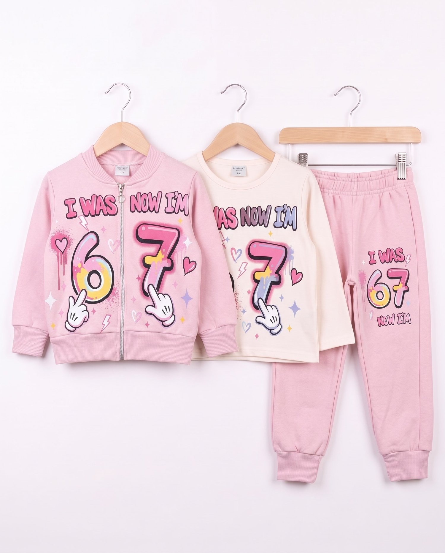 261180 Stitch Baskılı Şardonlu Hırkalı 3 lü Kız Takım PEMBE