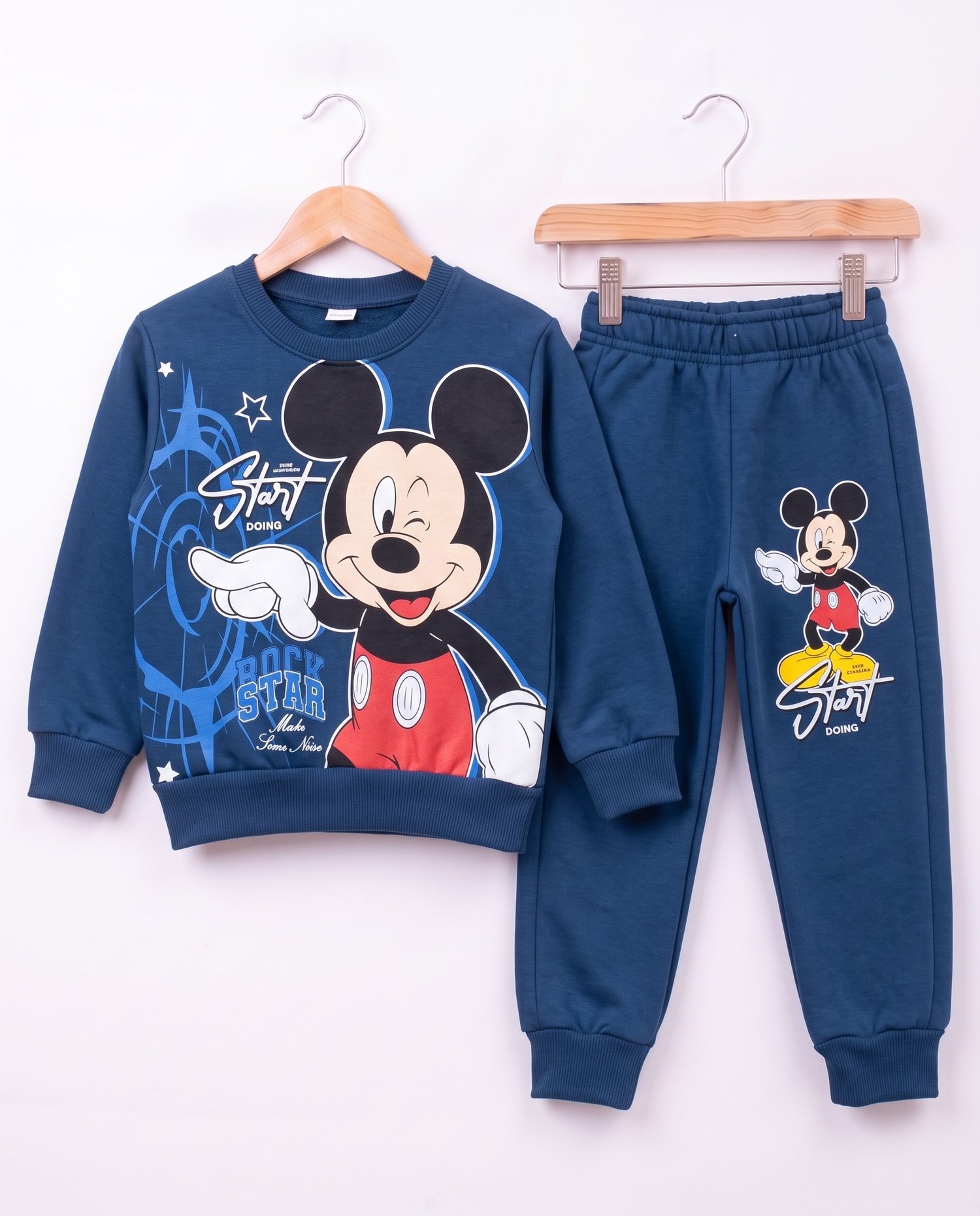 261194 Mickey Mouse Basklı Üç İp Şardonlu 2 li Erkek Takım LACİVERT