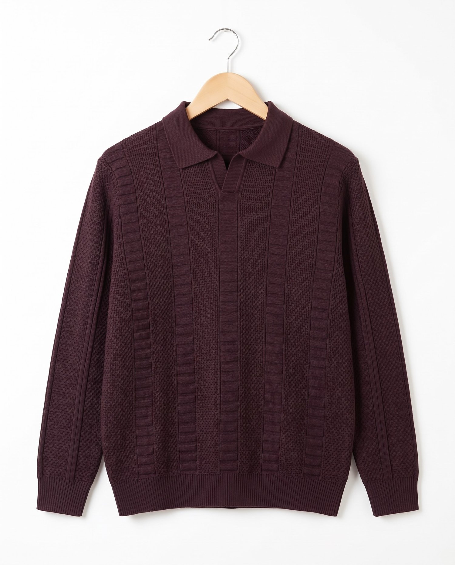 30012 Polo Yaka Desenli Erkek Çocuk Triko Kazak BORDO