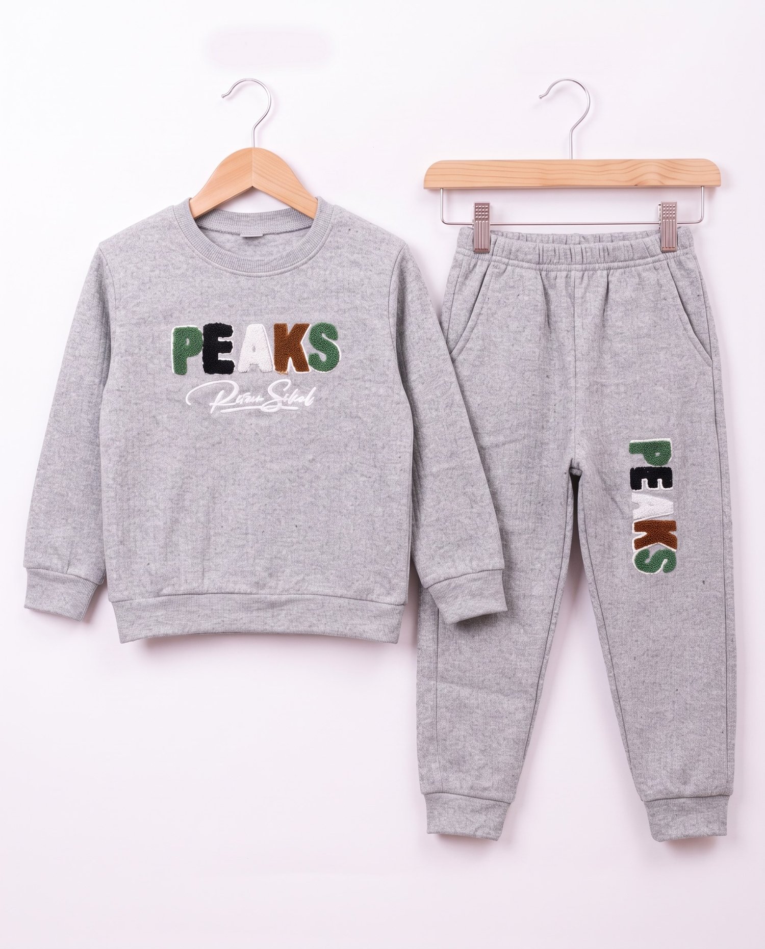 4655 Peaks Baskılı Fitilli Erkek Çocuk Takım GRİ