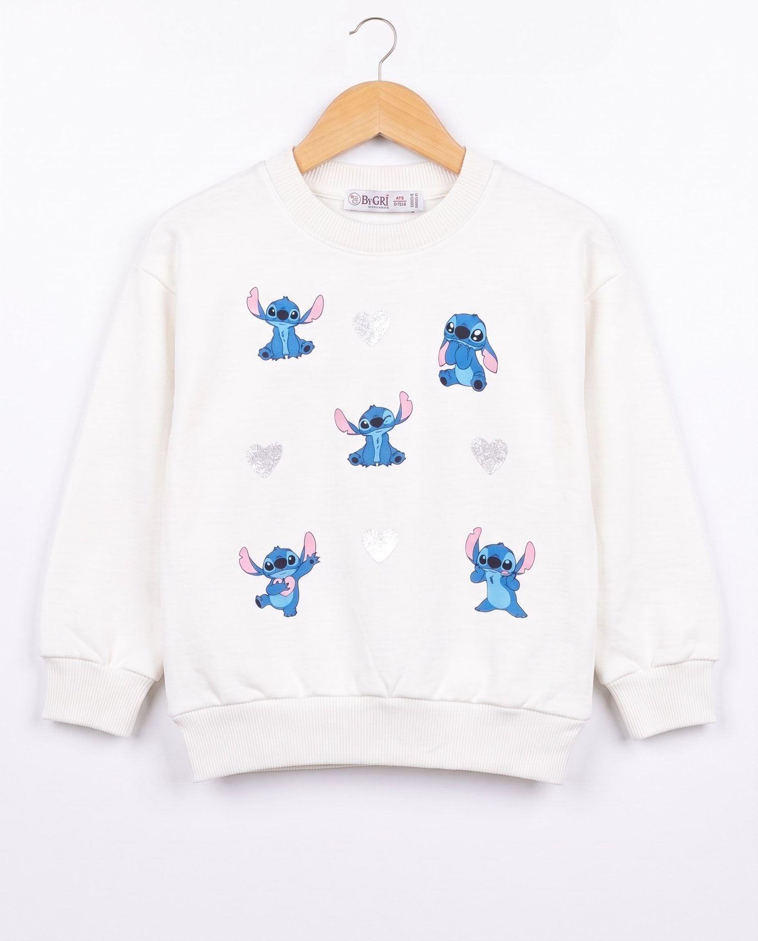 4677 Stittch Kalp Baskılı 3 İp Kız Çocuk Sweat BEYAZ