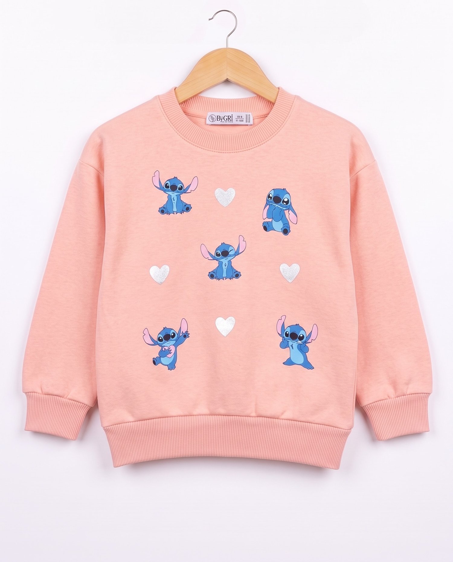 4677 Stittch Kalp Baskılı 3 İp Kız Çocuk Sweat SOMON
