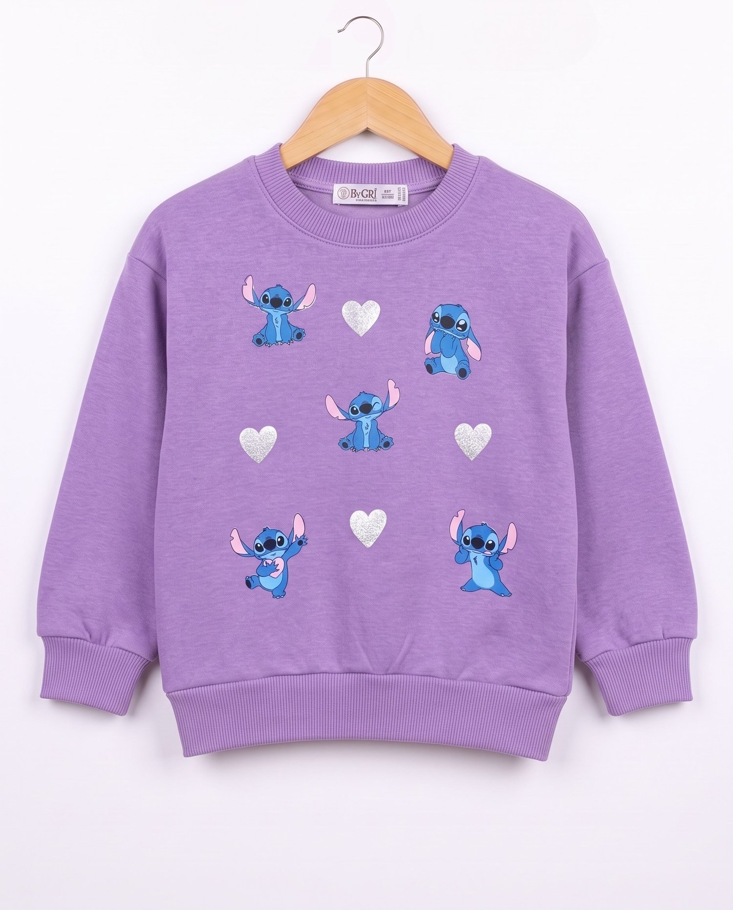 4677 Stittch Kalp Baskılı 3 İp Kız Çocuk Sweat LİLA