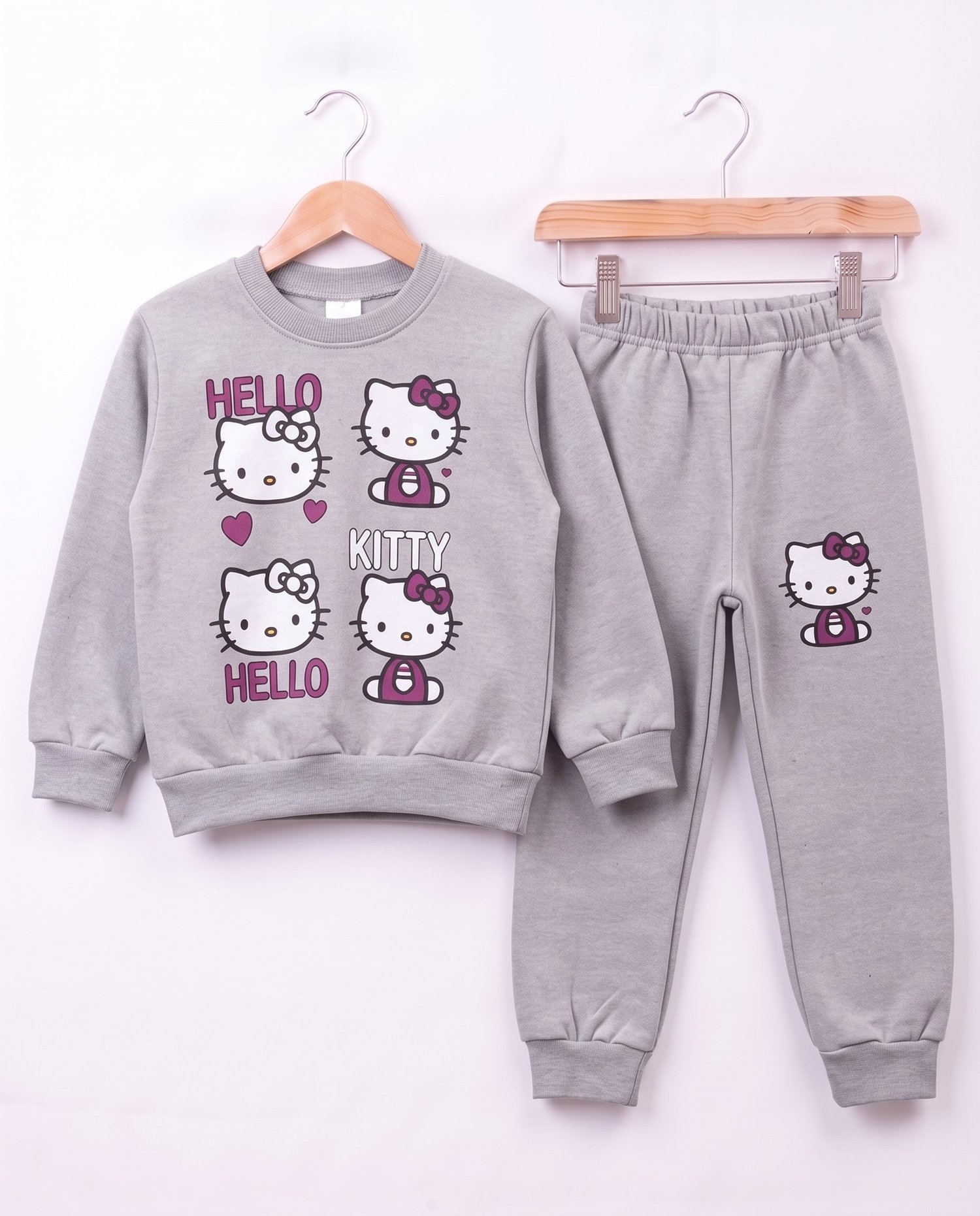4678 Hello Kitty 2 İp Şardonlu Kız Çocuk Takım GRİ