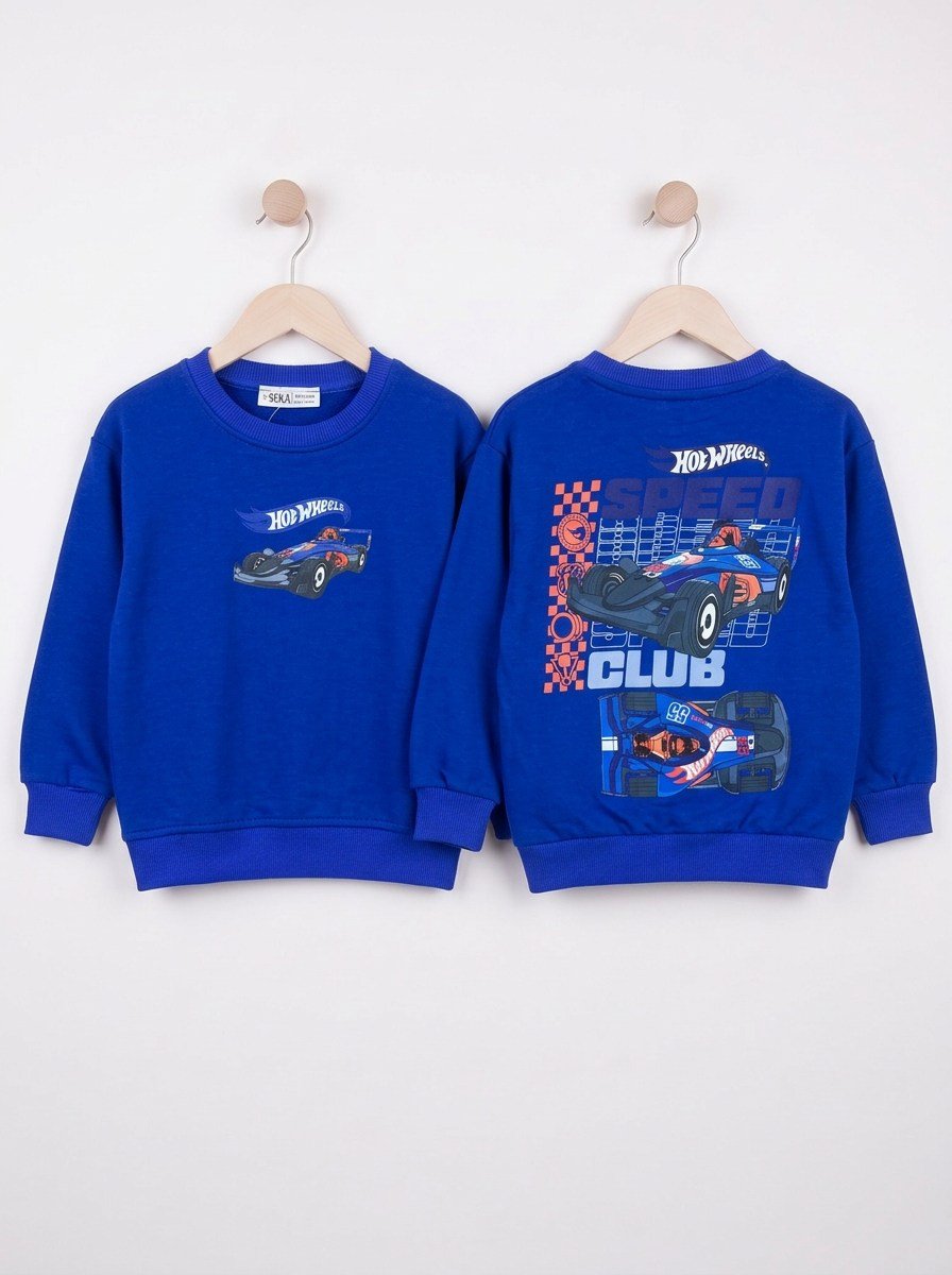 4697 HotWheels Ön Arka Bask. Kompakt Kumaş Mevsimlik Erkek Sweat MAVİ