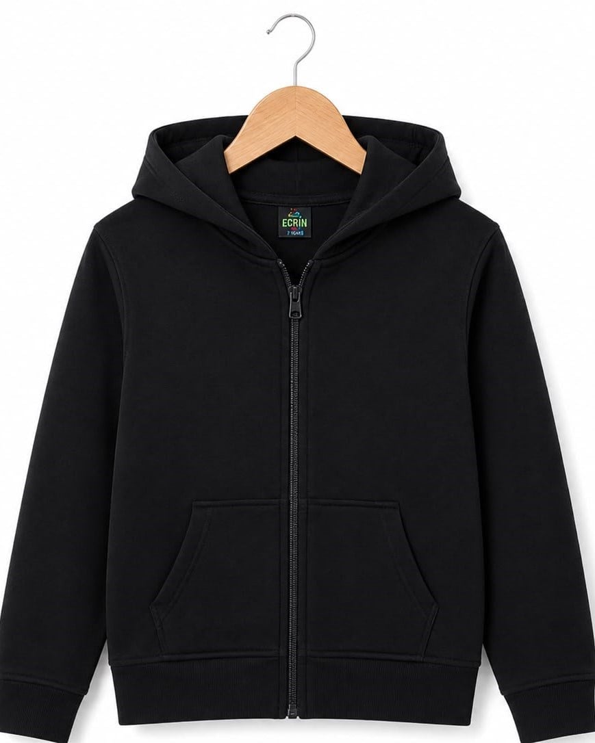 5003-1 Kapüşonlu Fermuarlı Unisex 2 İp Ceket SİYAH