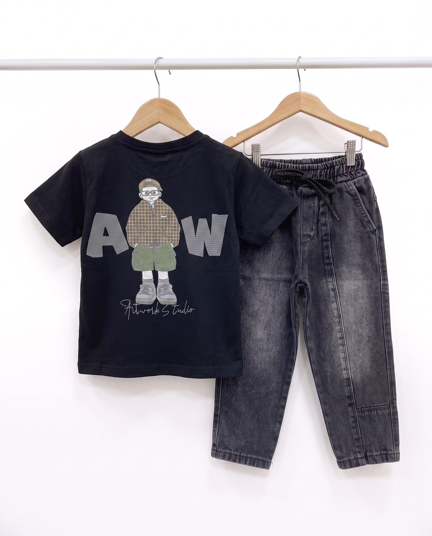 50409-1 Baskılı Tişört Baggy Jean Pantolonlu Erkek Takım SİYAH