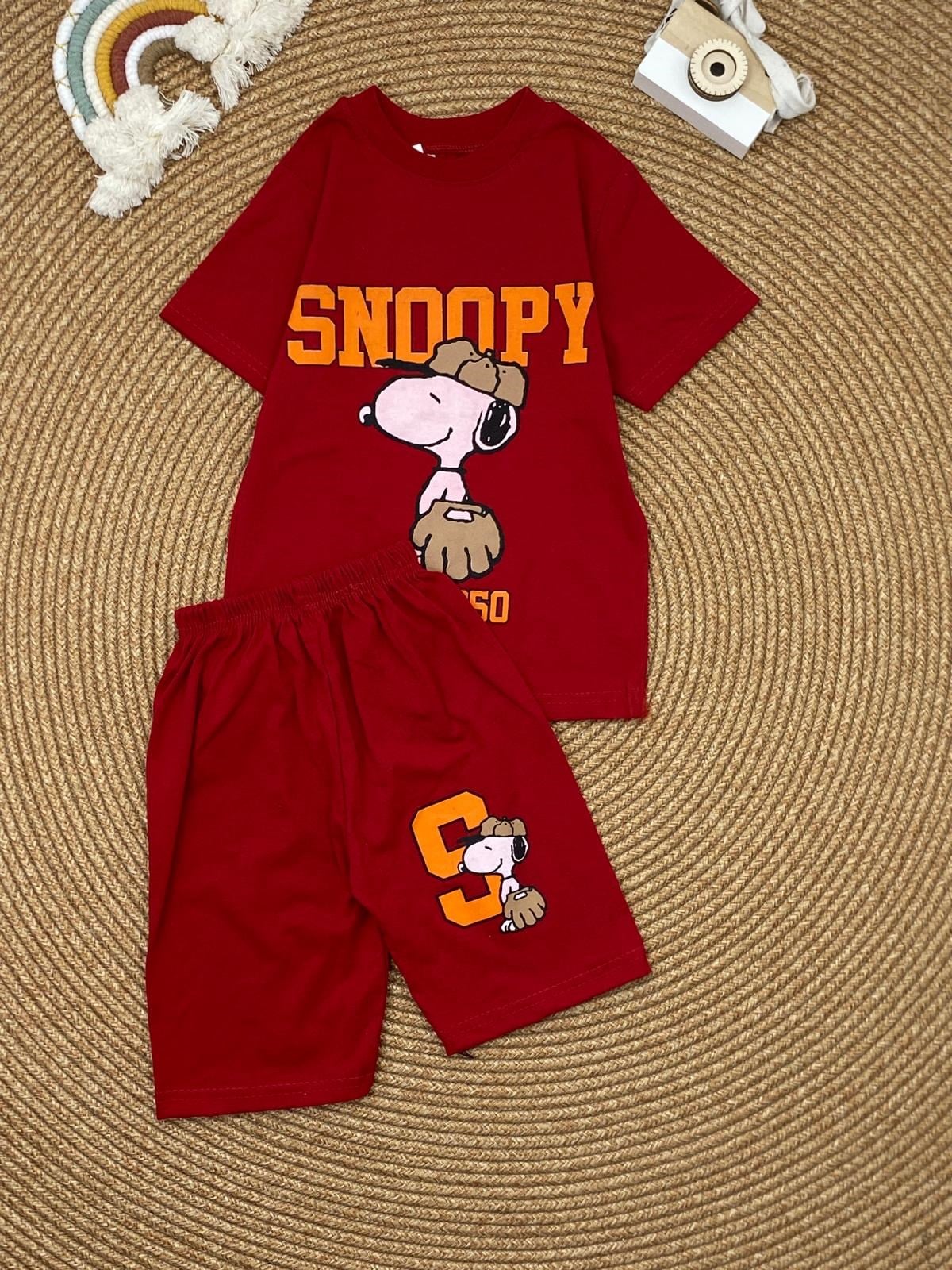 W4541 SNOOPY ŞORTLU TAKIM KIRMIZI