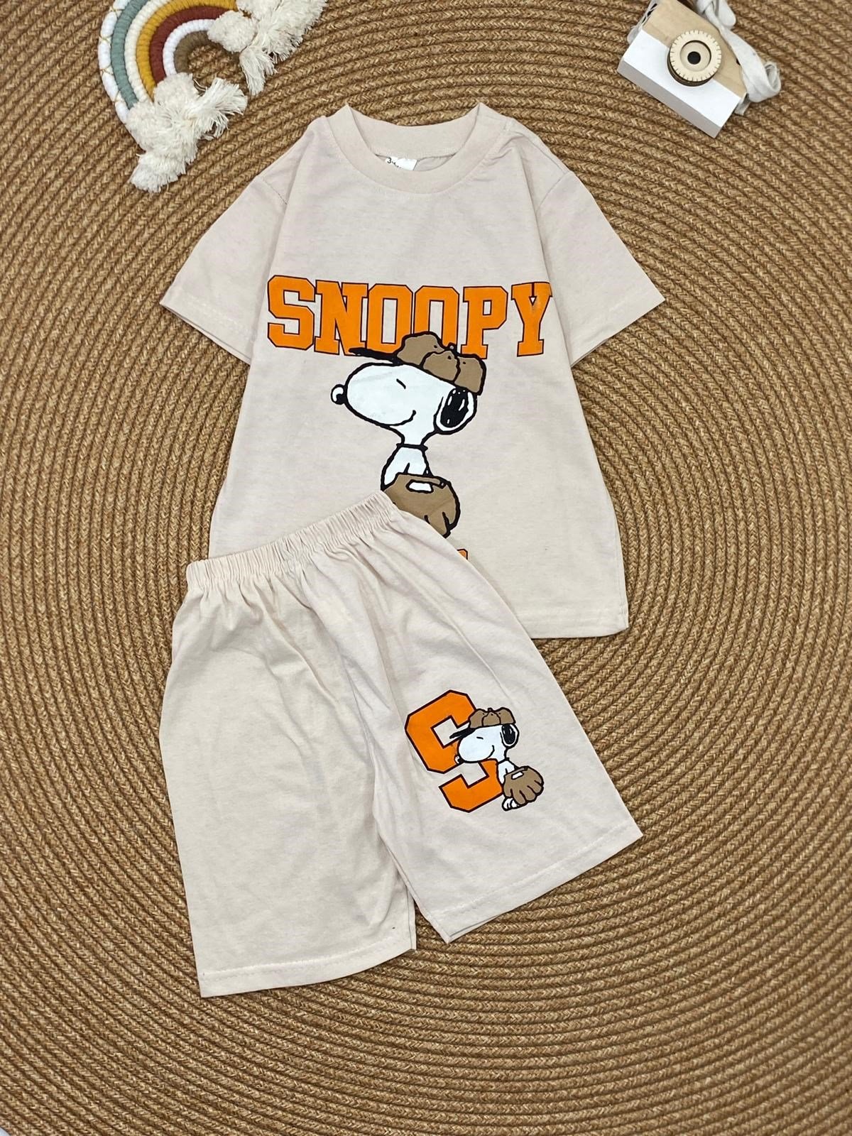 W4541 SNOOPY ŞORTLU TAKIM KREM