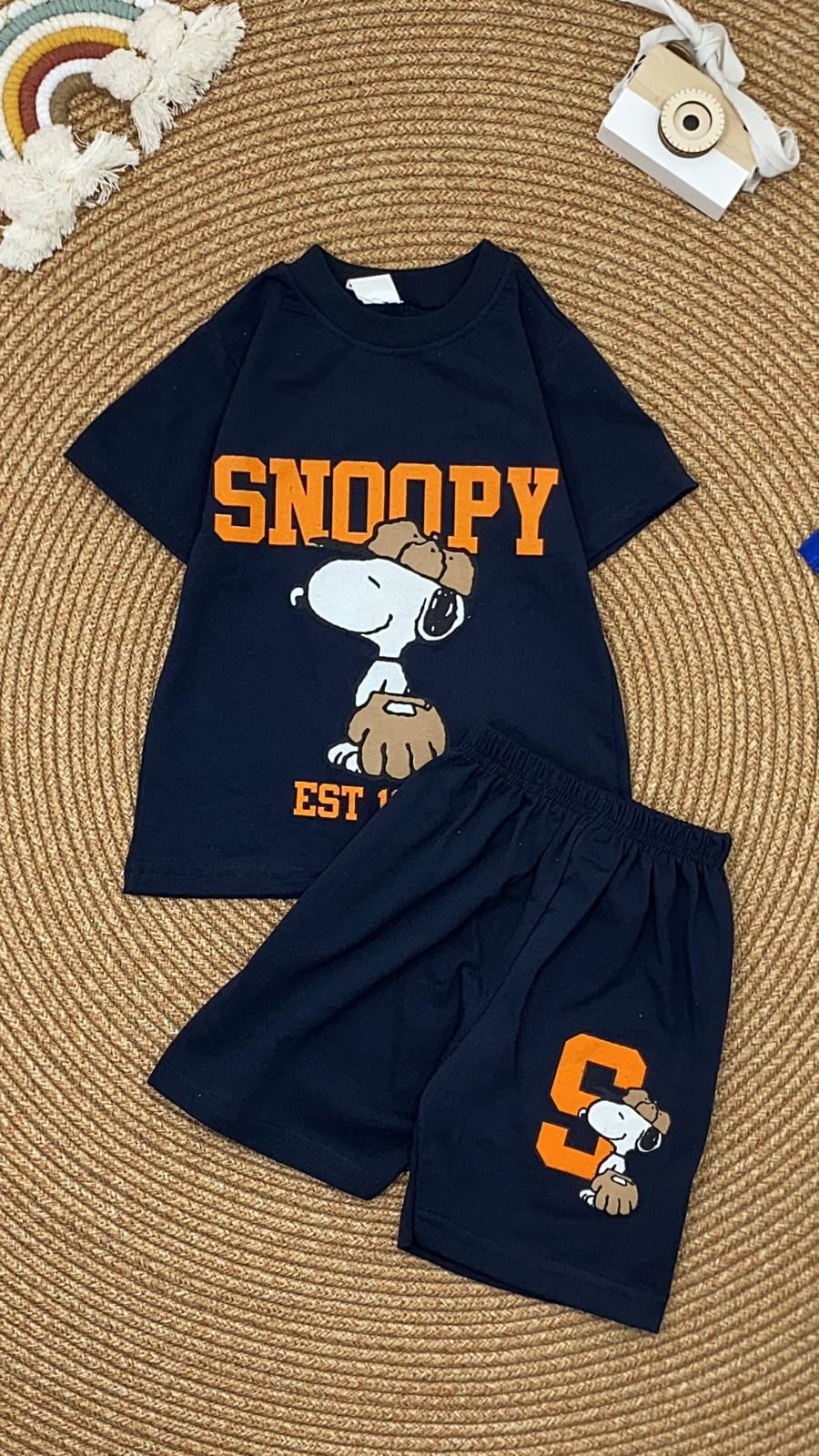 W4541 SNOOPY ŞORTLU TAKIM LACİVERT